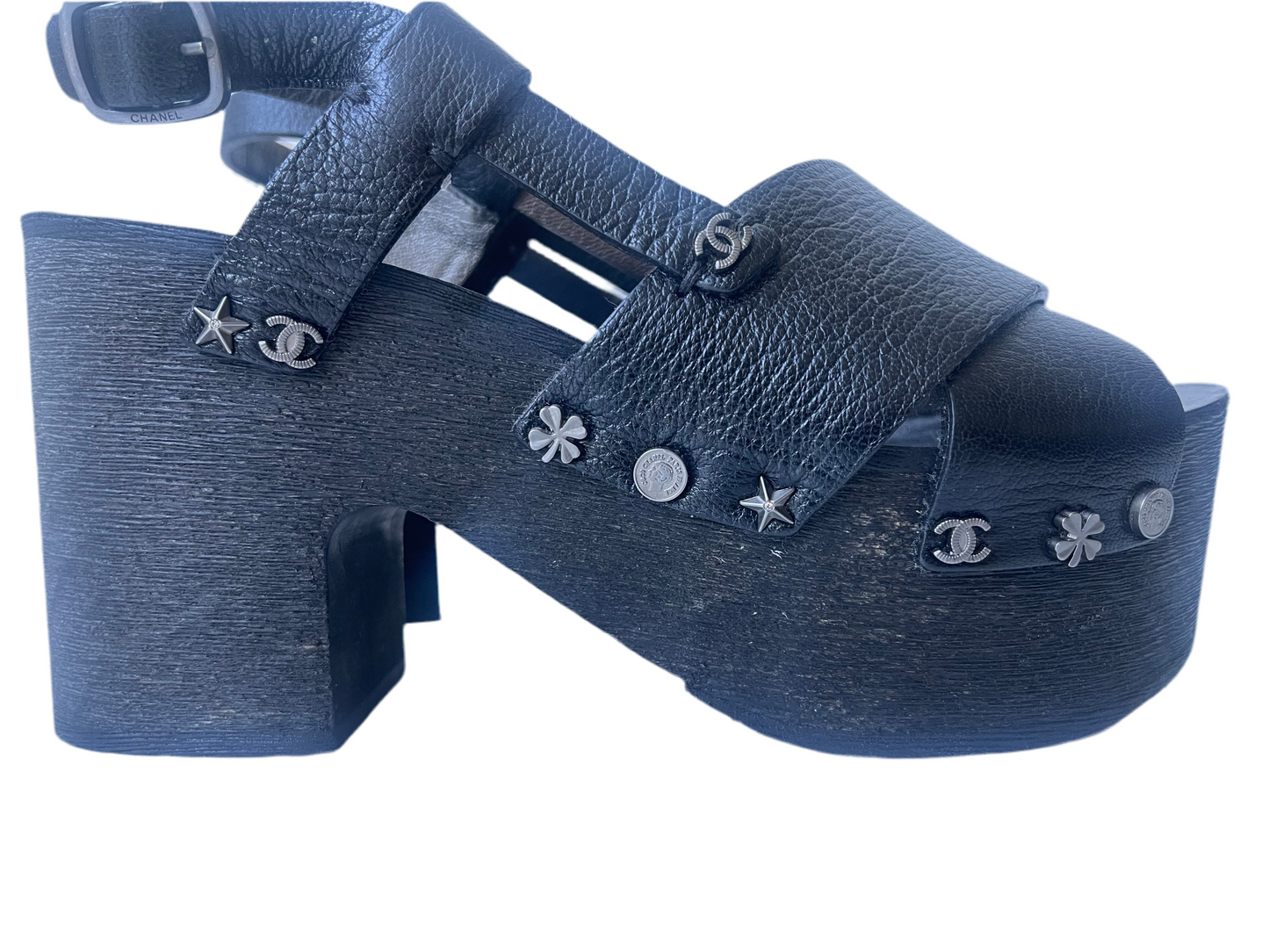 CHANEL LEREN MULES & CLOGS PLATEAUZOOL SANDALEN ZWART LEER SCHOENEN MAAT EU 36 / 3 UK