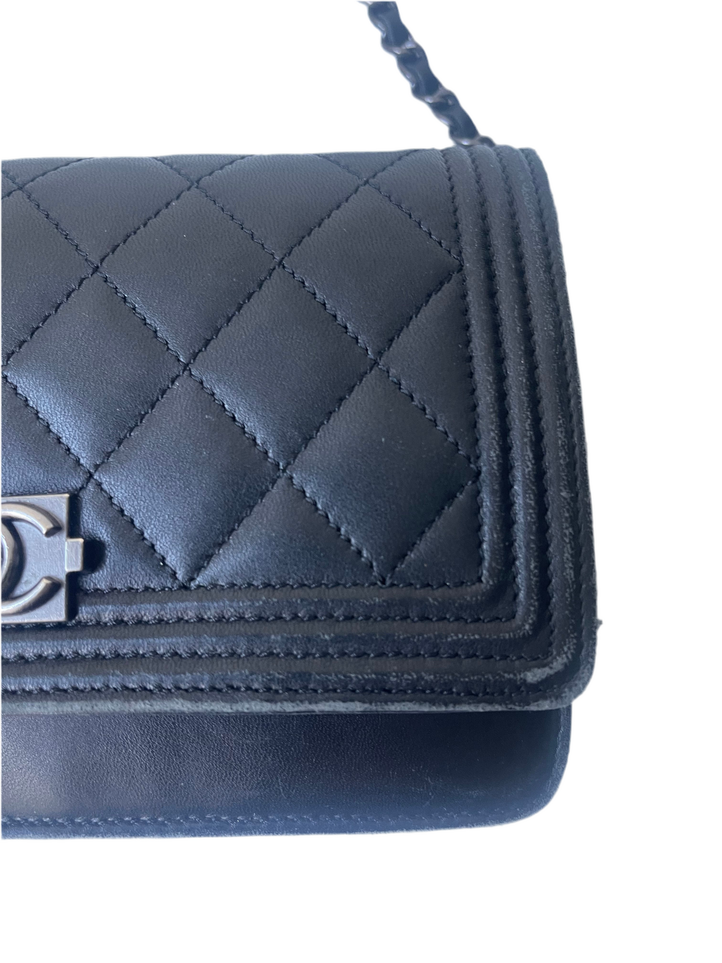 Chanel Wallet on Chain WOC Boy – Zwart Lambskin Leer – Aged Zilver Hardware – 2018