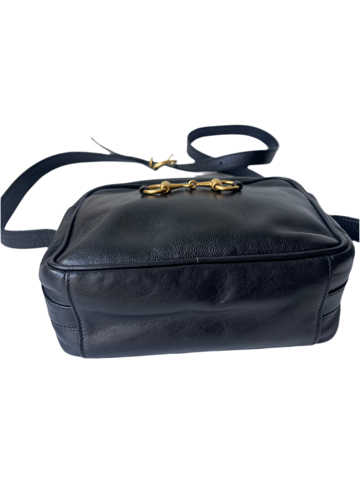Gucci Horsebit design Schoudertas Zwart Leer – Vintage Icon uit de Jaren 80 – Goudkleurig Hardware