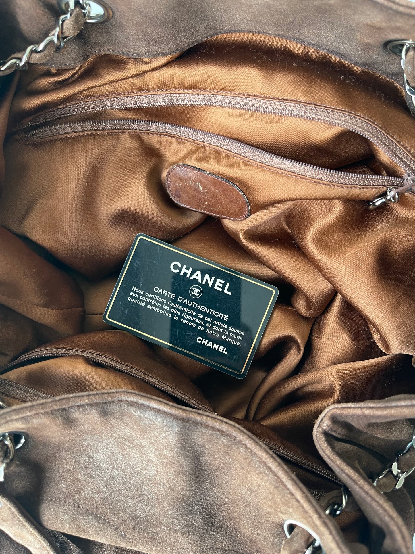 Chanel Tote vintage tas suède bruin vintage 1996-1997