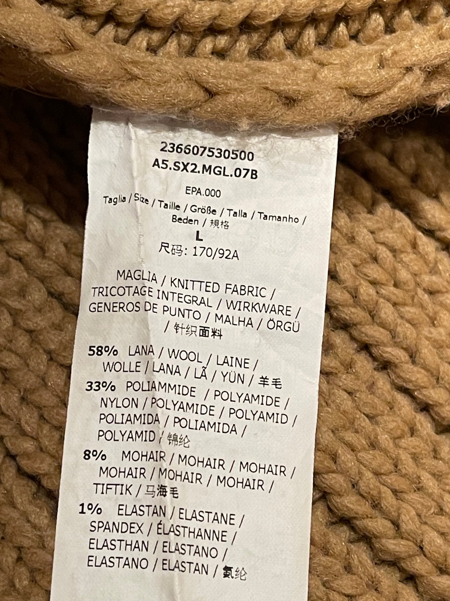 Max Mara SPORTMAX Wool & Mohair Oversized Turtleneck Sweater Dress – Beige / Camel – Size L IT40 EU 38