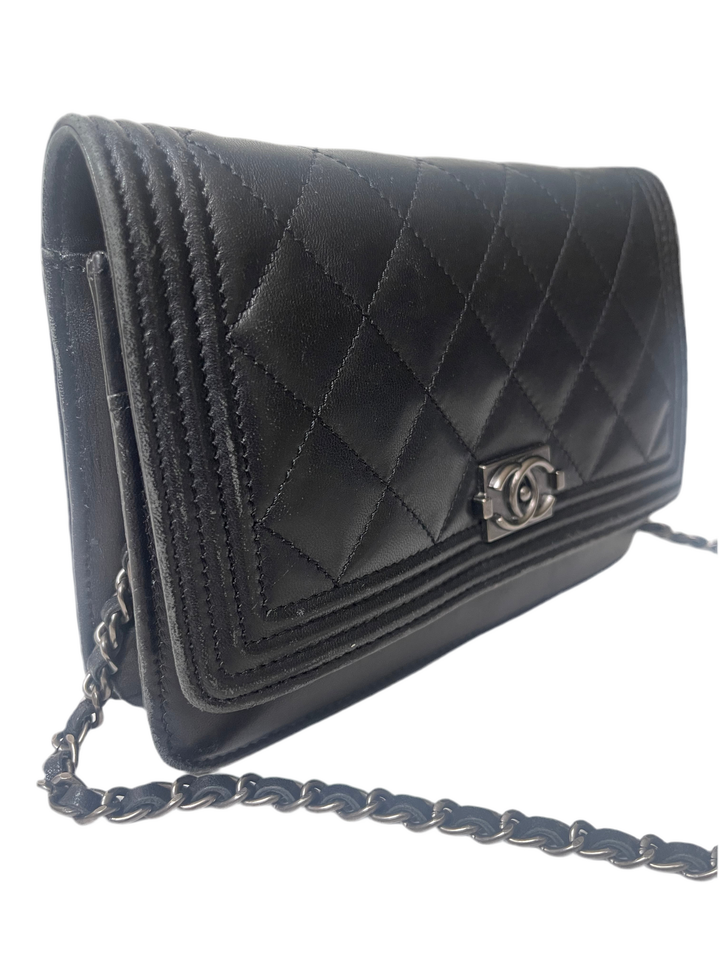 Chanel Wallet on Chain WOC Boy – Zwart Lambskin Leer – Aged Zilver Hardware – 2018