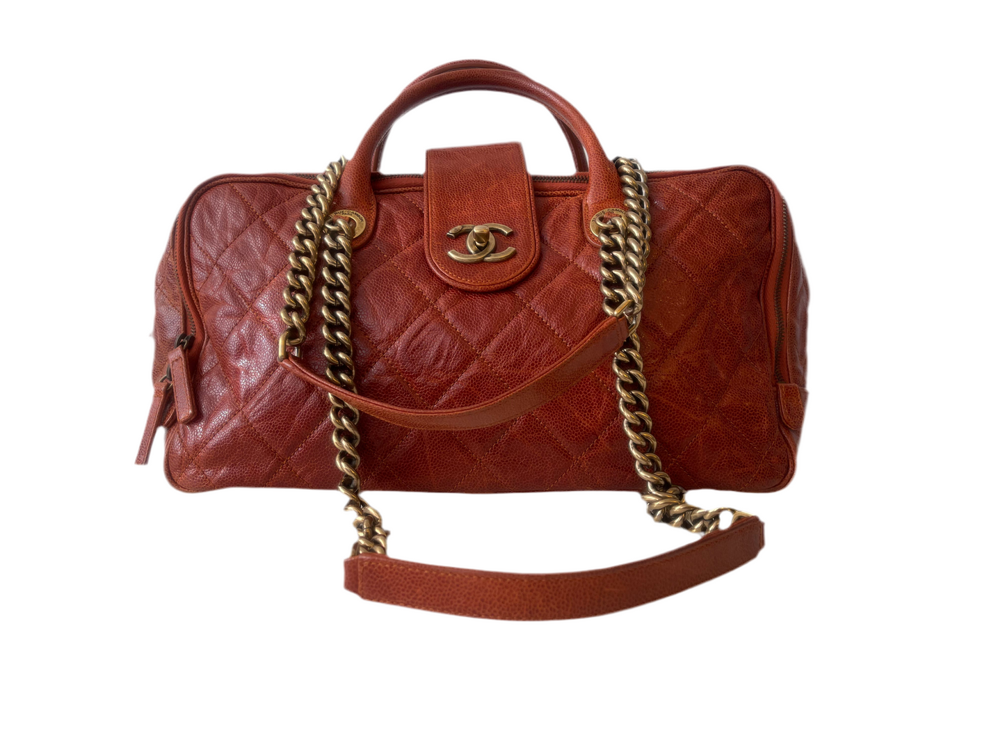 CHANEL SHIVA BOWLER TAS SCHOUDERTAS ROESTBRUIN/RODE TAS LEER