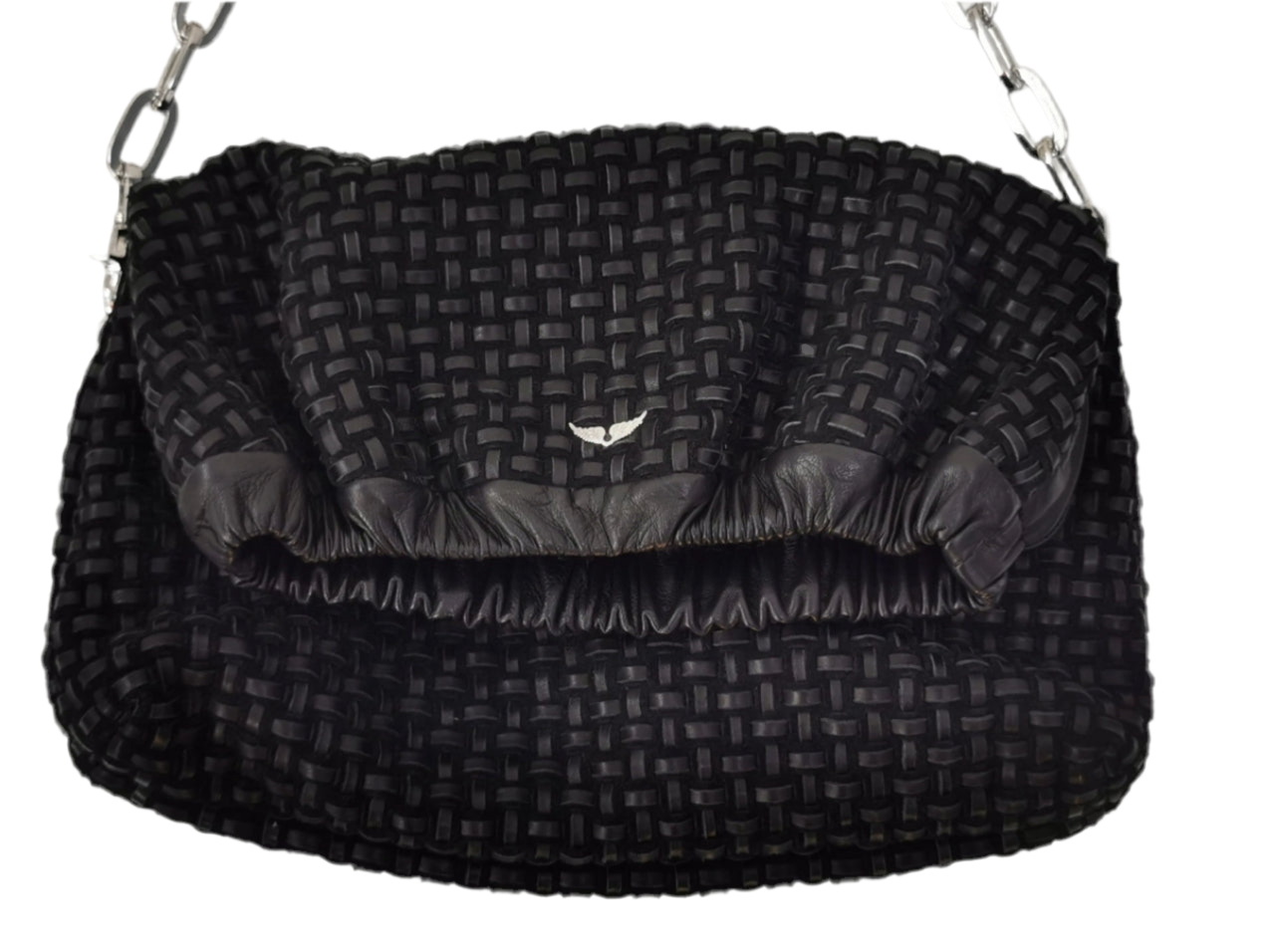 Zadig&Voltaire – Rockyssime XL schoudertas in Zwart gevlochten Leer