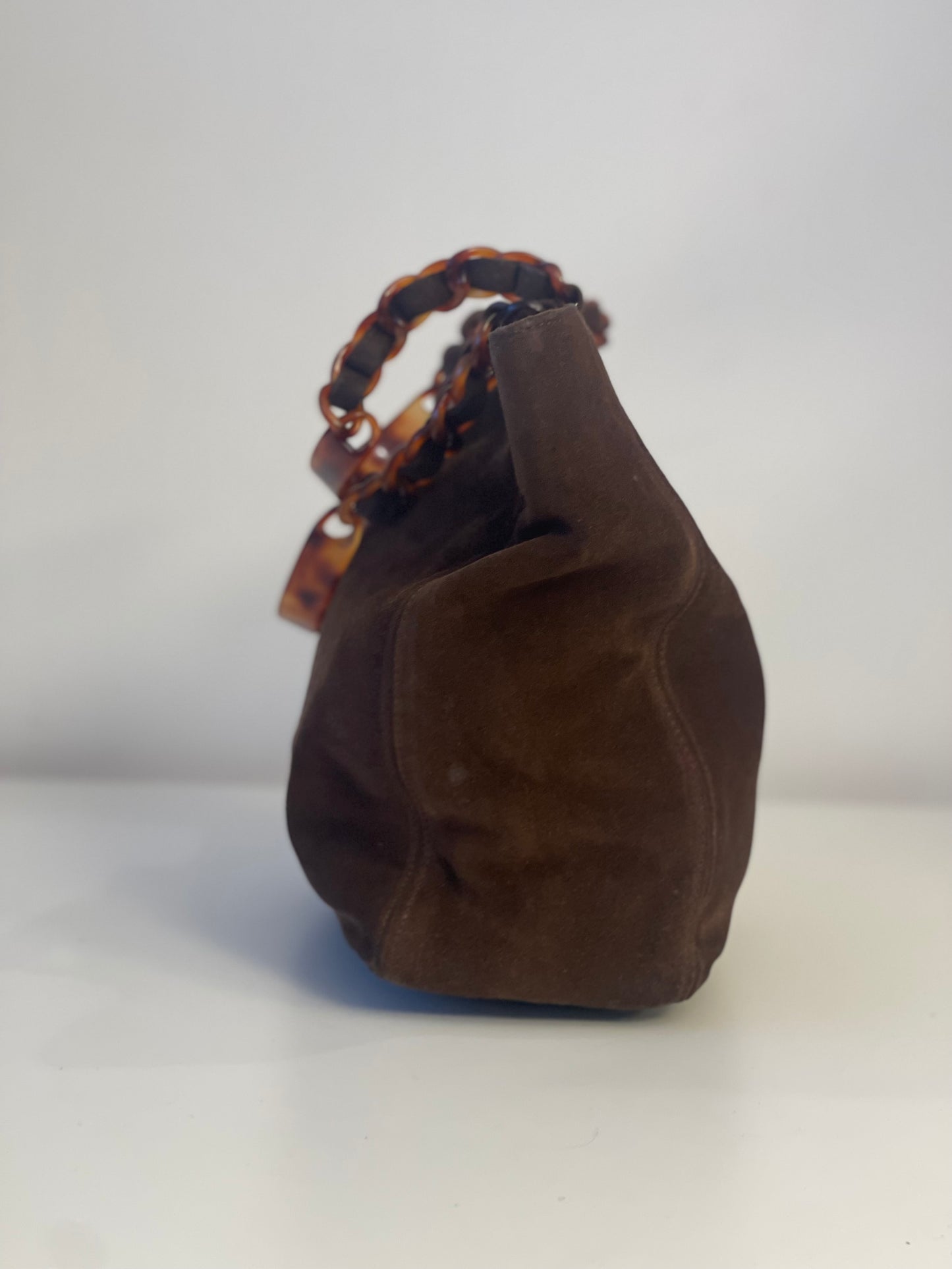 CHANEL TAS HANDTAS DONKERBRUIN BRUIN SUÈDE LEER