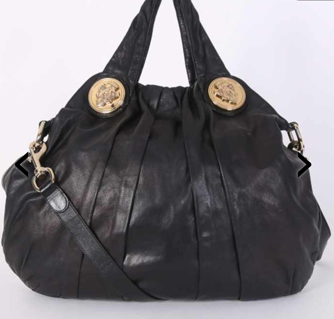 Gucci Hysteria Large Black Leather Tote Handbag Shoulderbag in zwart leer met gouden hardware