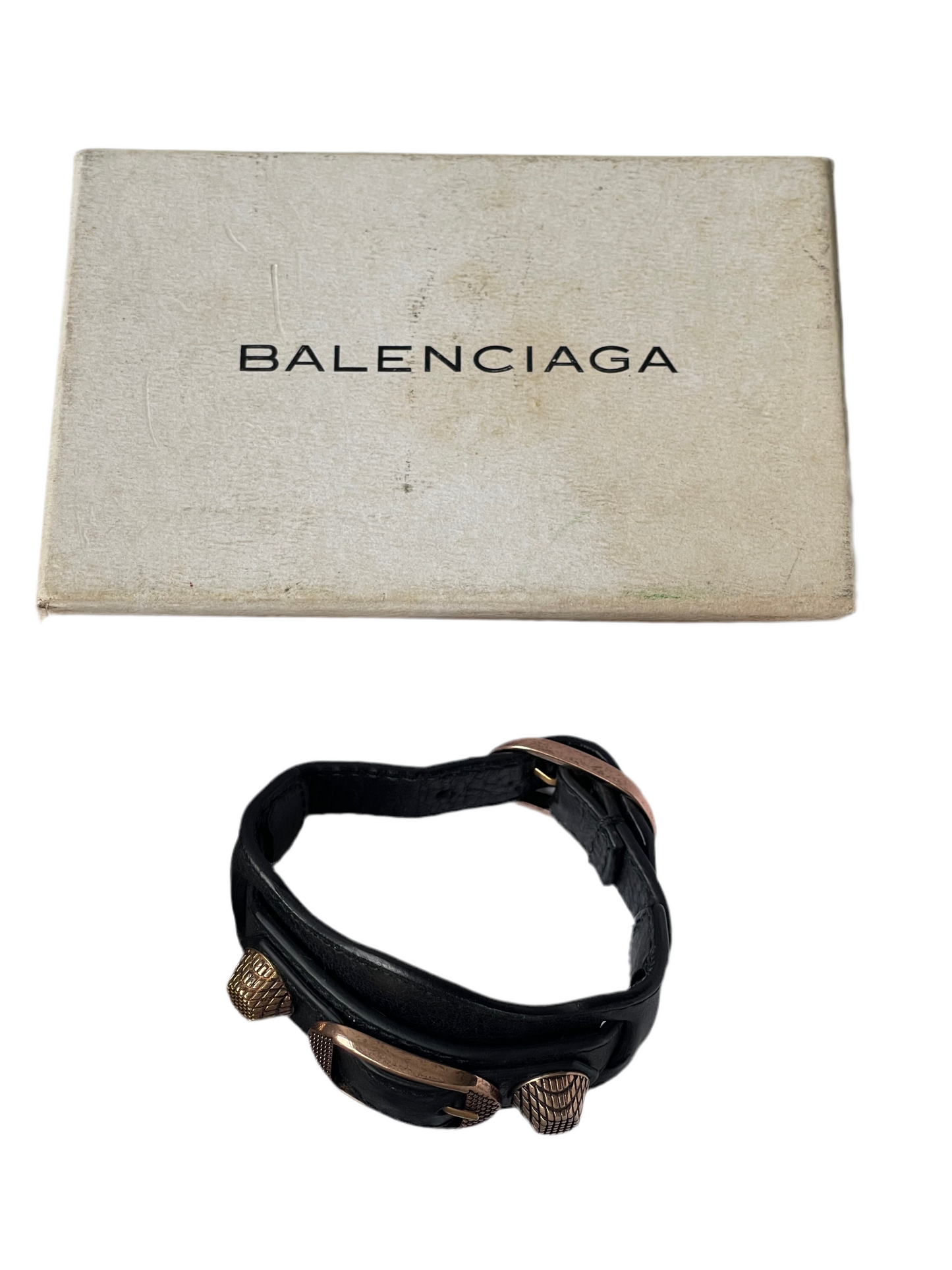 Balenciaga Arena Armband – Maat M – Zwart Leer met Roségouden Hardware