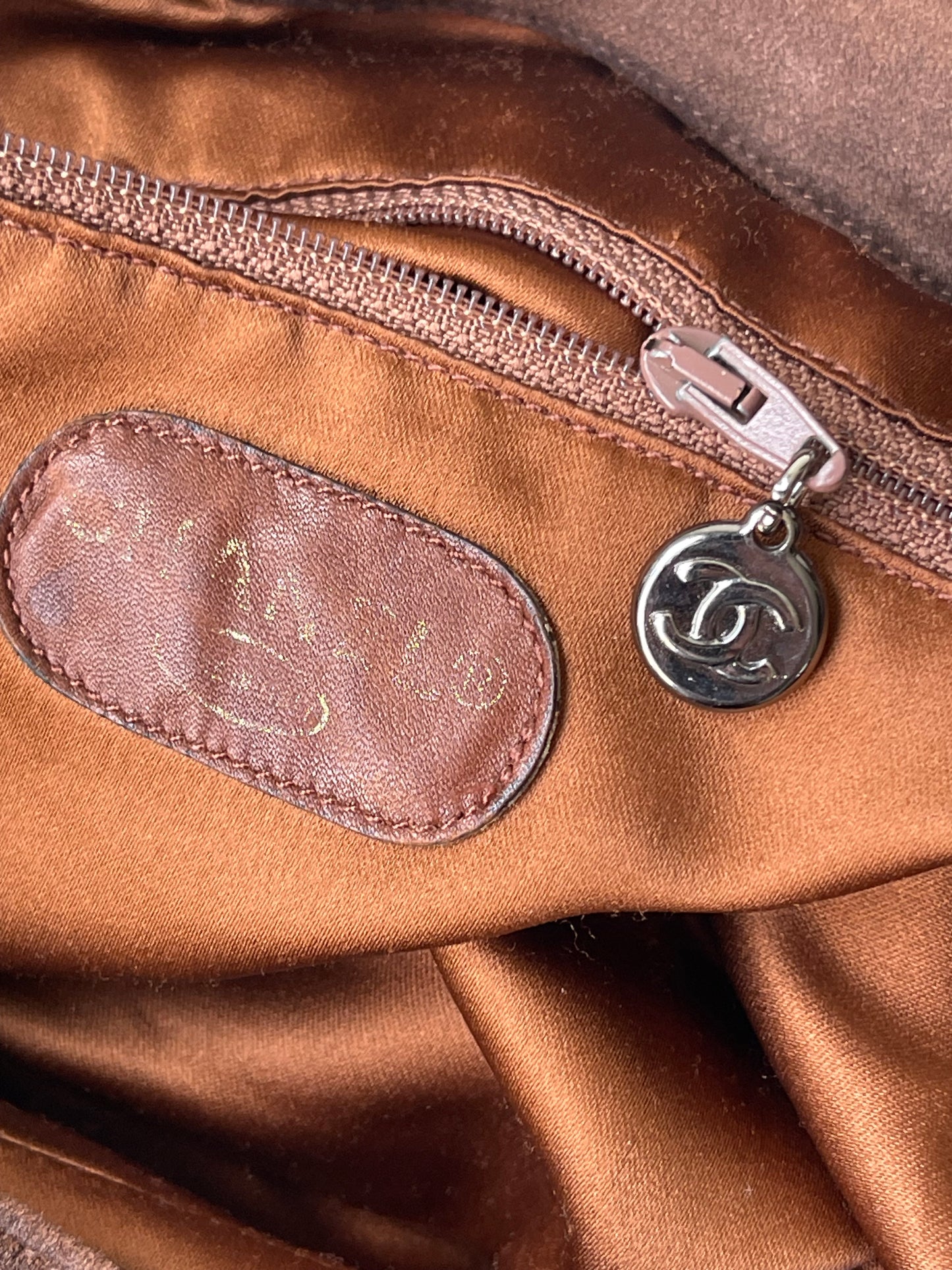 Chanel Tote vintage tas suède bruin vintage 1996-1997