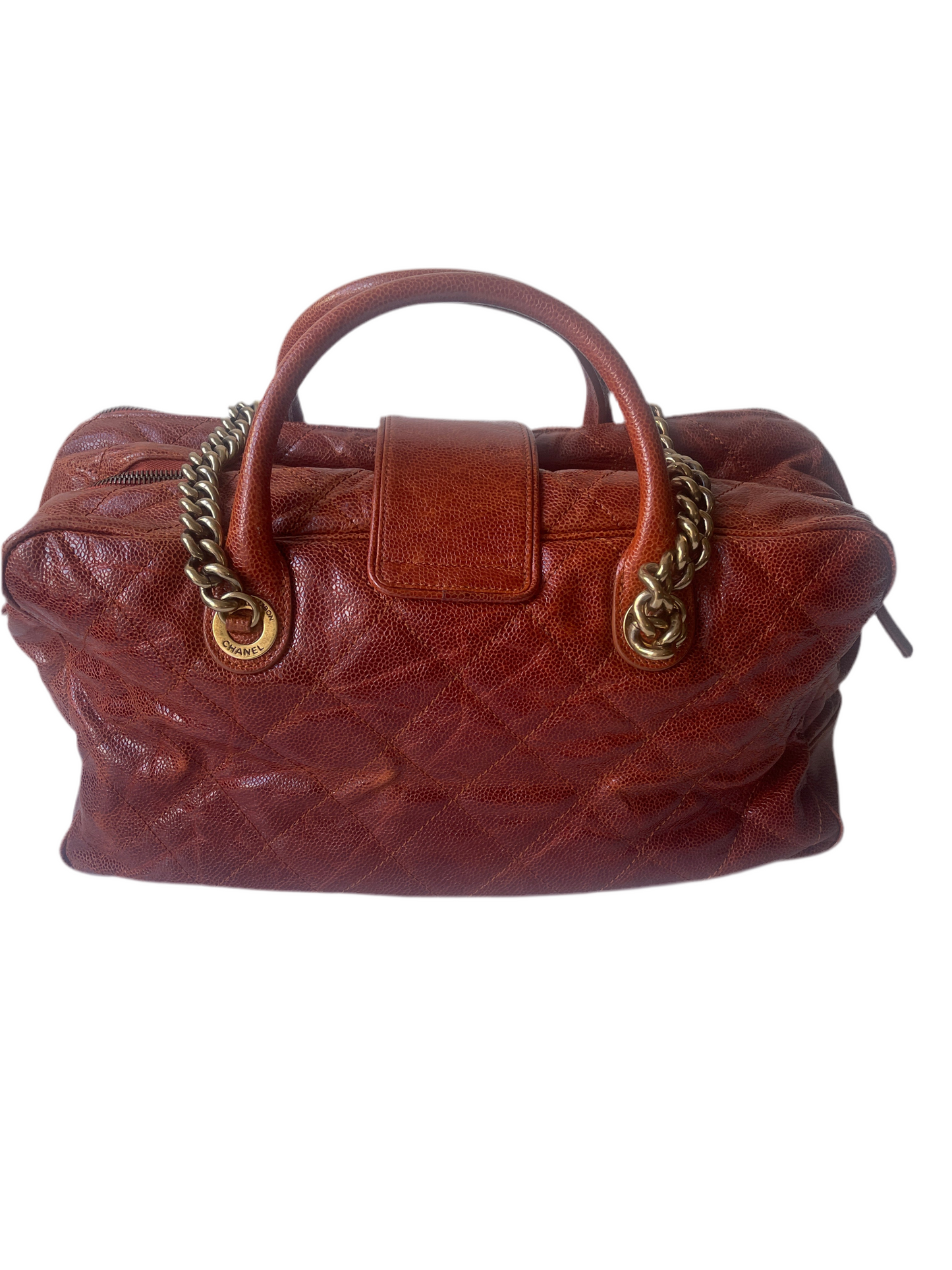 CHANEL SHIVA BOWLER TAS SCHOUDERTAS ROESTBRUIN/RODE TAS LEER