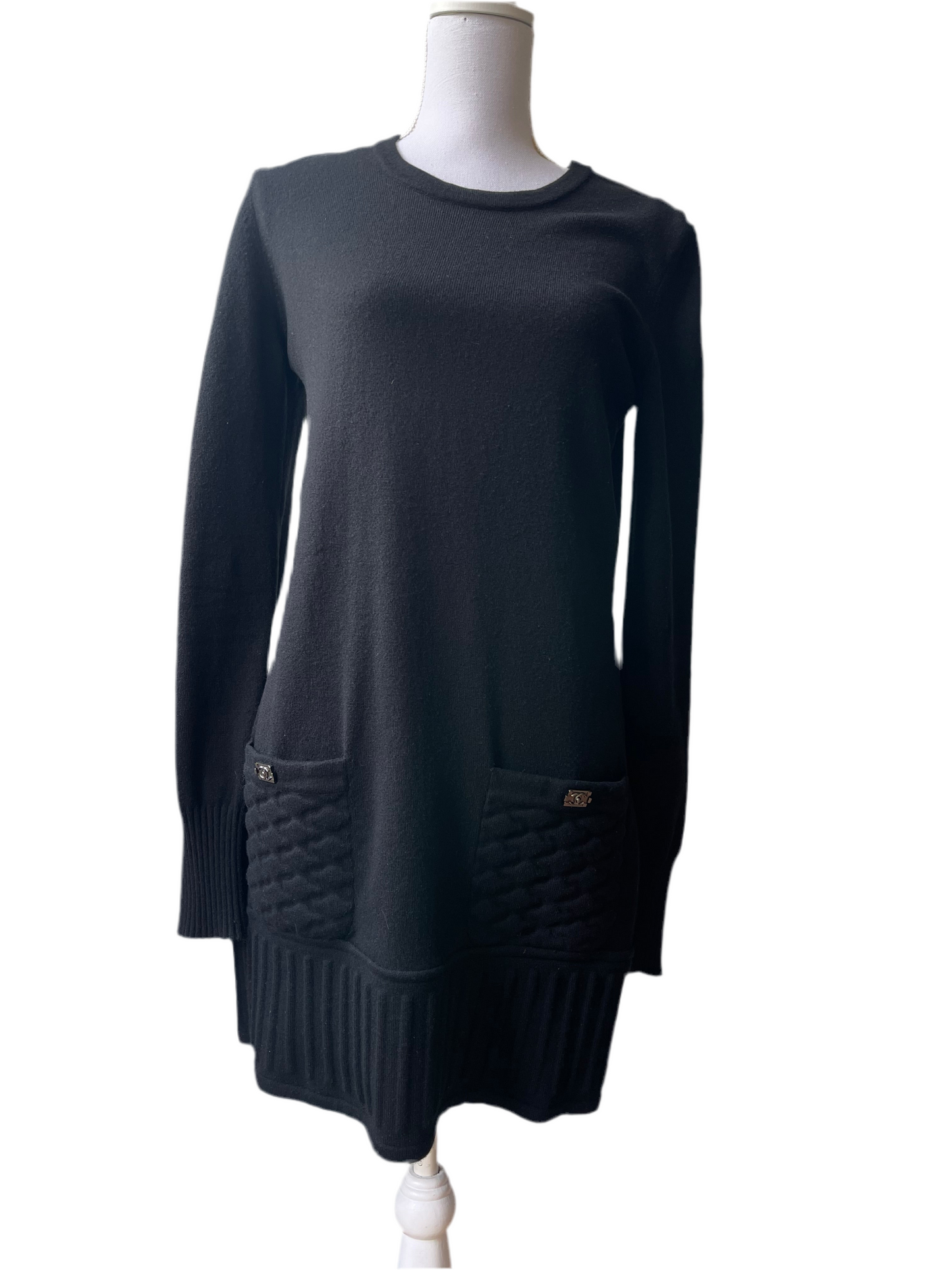 Chanel Zwarte Cashmere Jurk – Maat 38