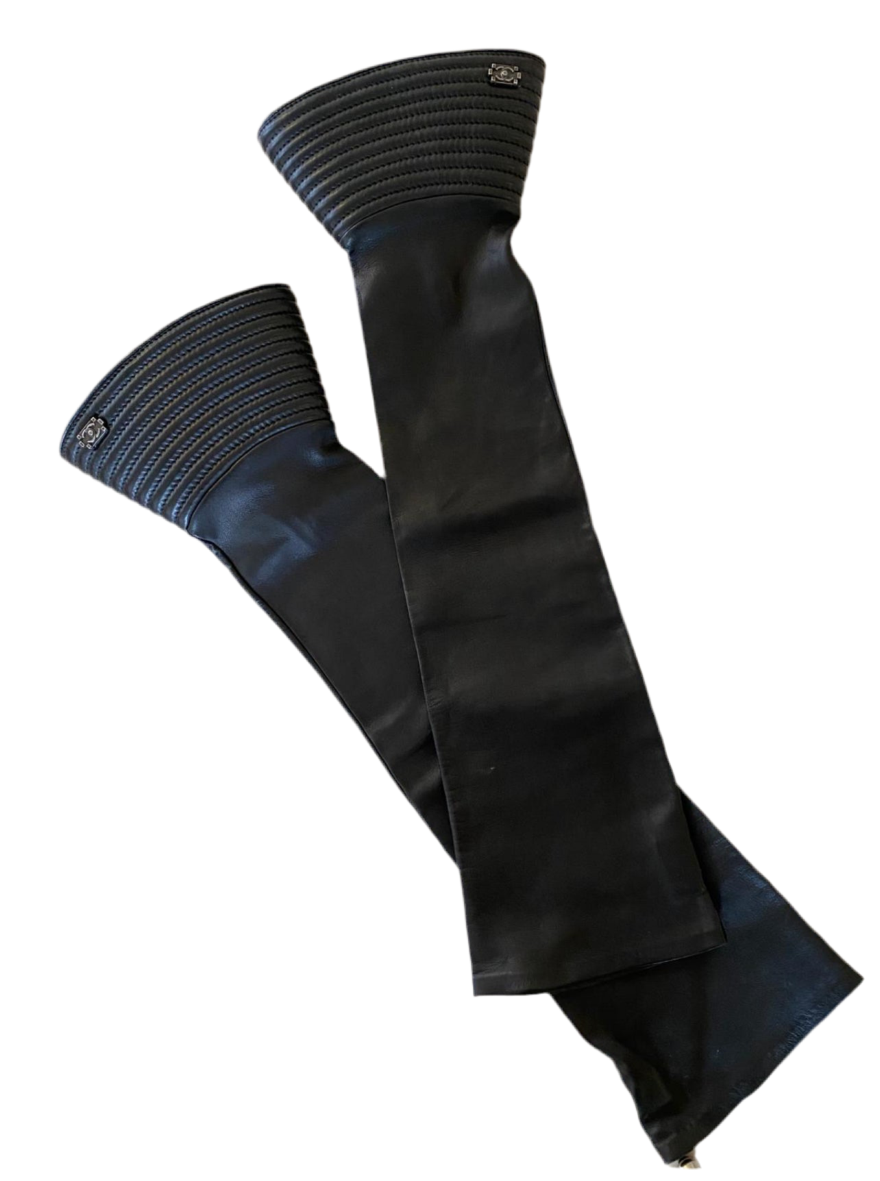 CHANEL Zwart Leren Manchetten / Arm Cuffs – Maat 8