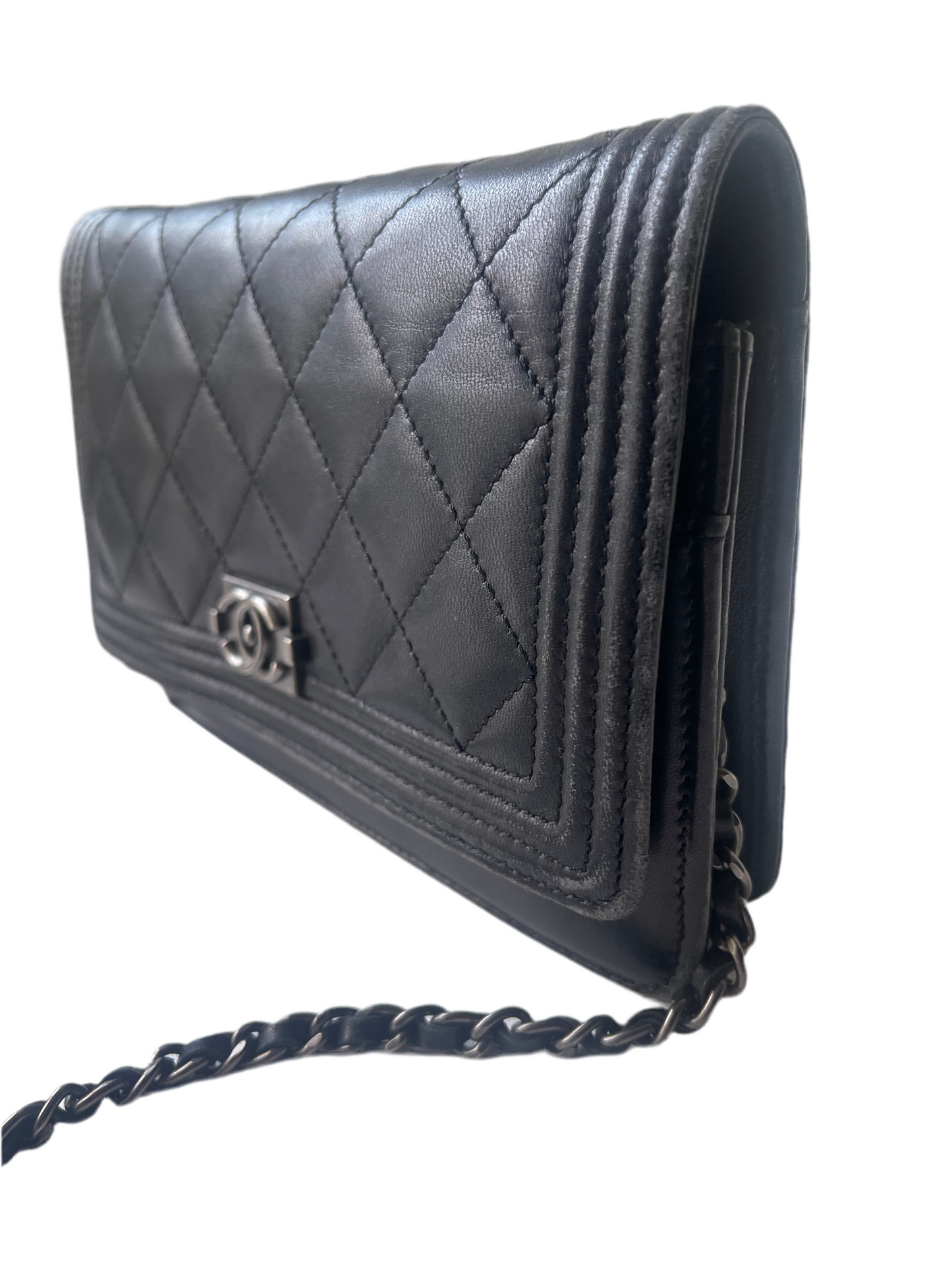 Chanel Wallet on Chain WOC Boy – Zwart Lambskin Leer – Aged Zilver Hardware – 2018