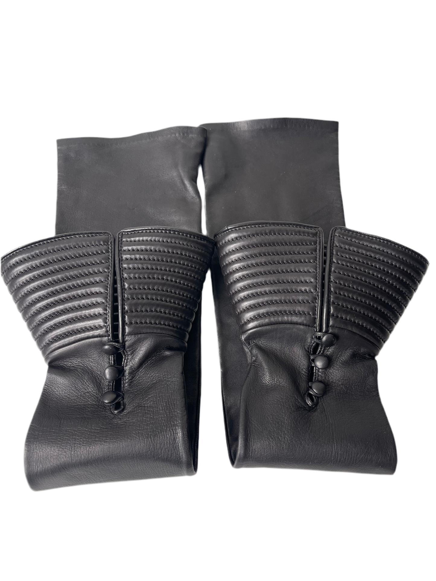 CHANEL Zwart Leren Manchetten / Arm Cuffs – Maat 8