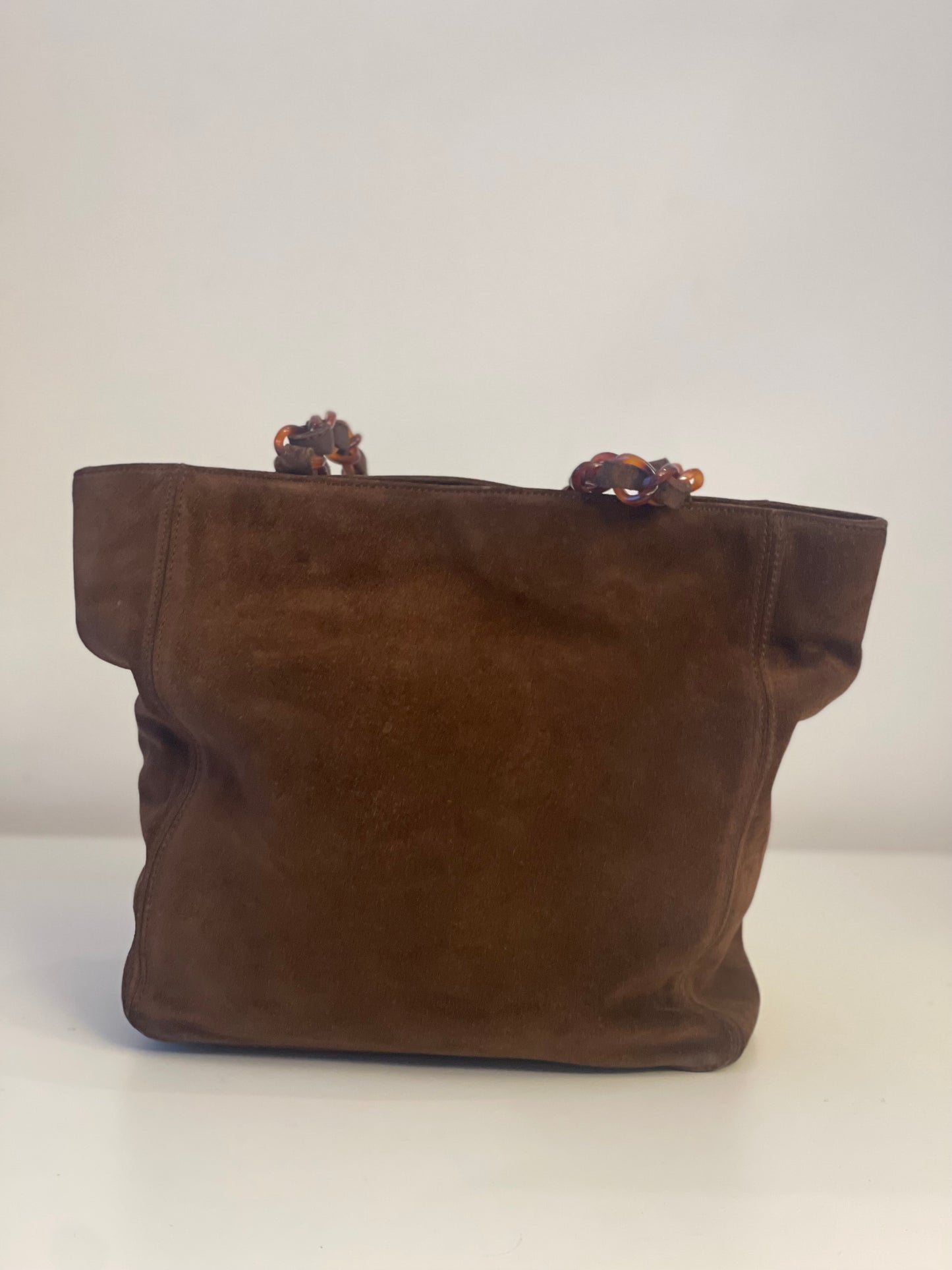 CHANEL TAS HANDTAS DONKERBRUIN BRUIN SUÈDE LEER