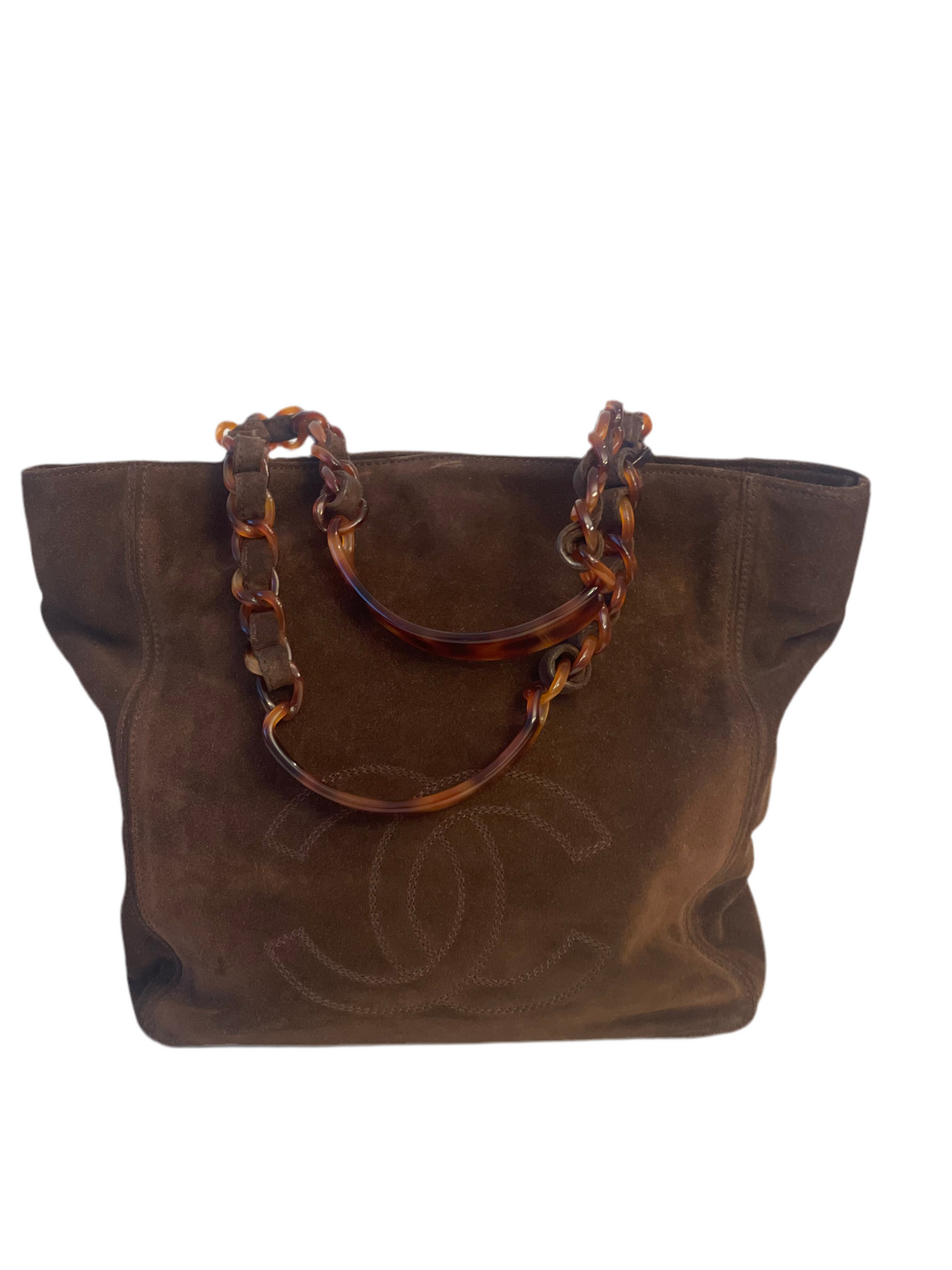 CHANEL TAS HANDTAS DONKERBRUIN BRUIN SUÈDE LEER