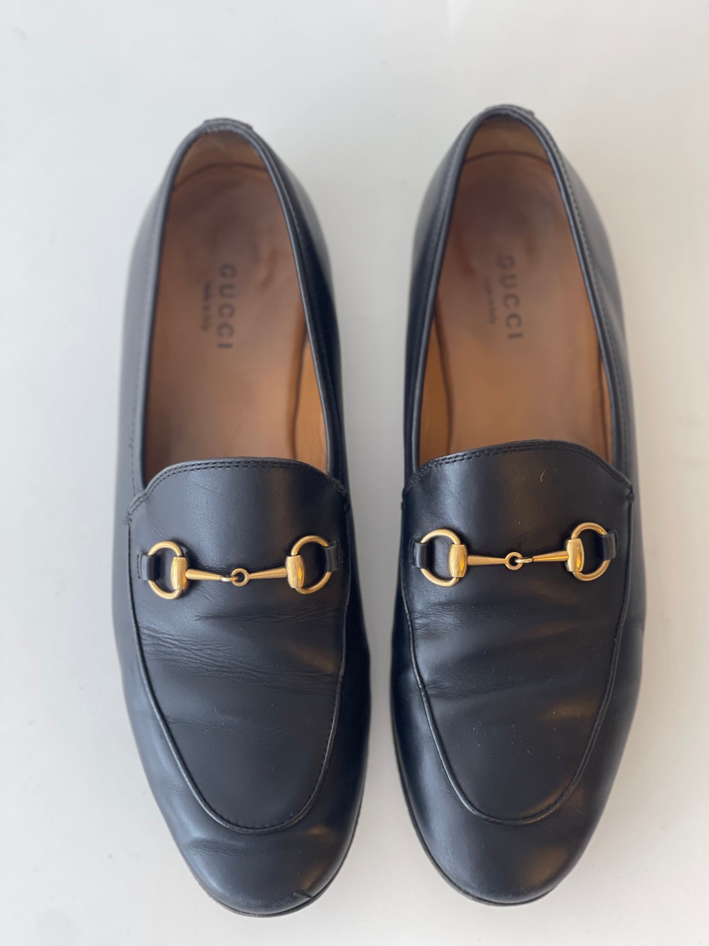 GUCCI LOAFERS JORDAAN SCHOENEN ZWART LEER LOAFERS INSTAPPER MAAT 38,5 EU / 5,5 UK