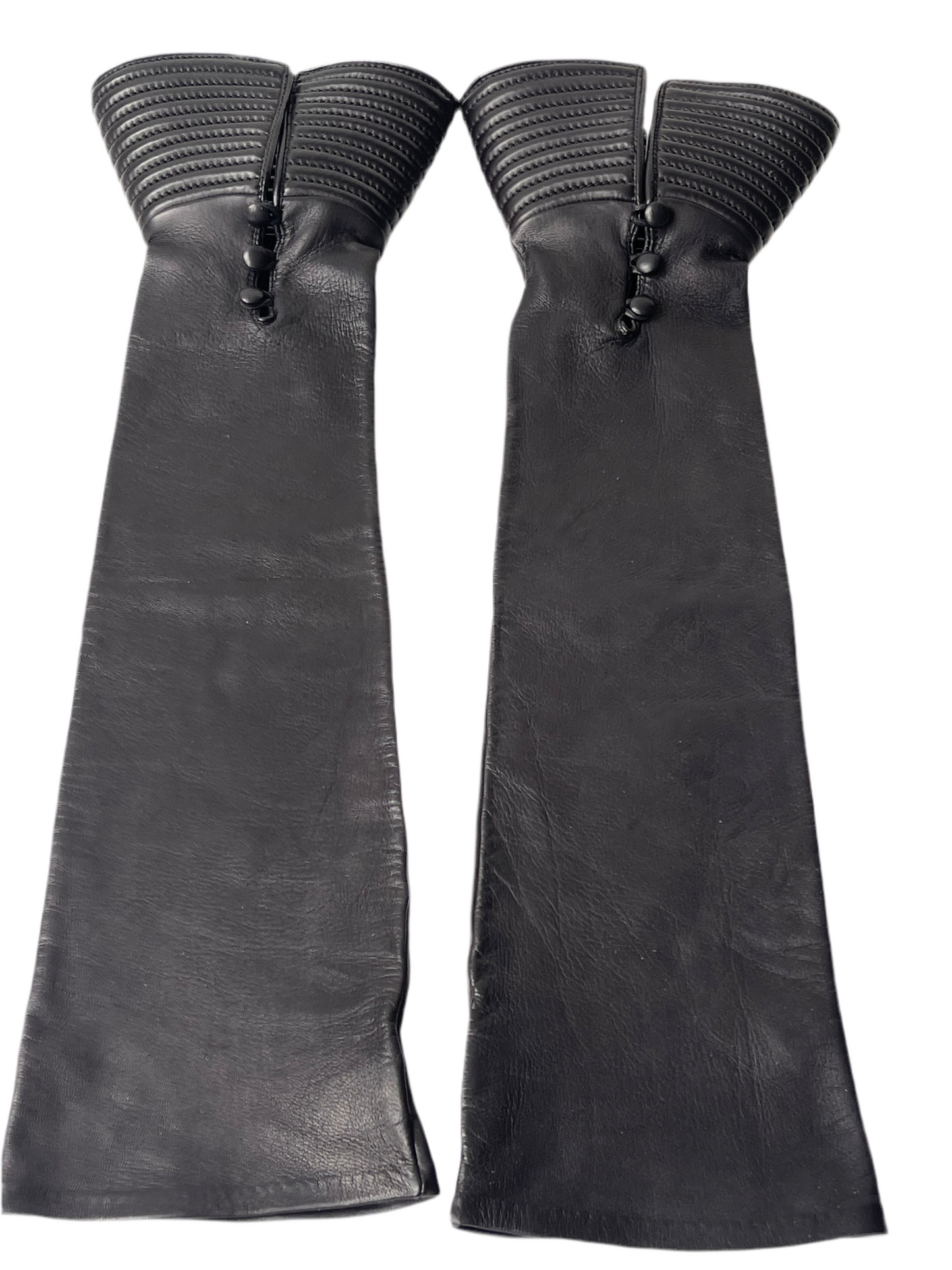 CHANEL Zwart Leren Manchetten / Arm Cuffs – Maat 8