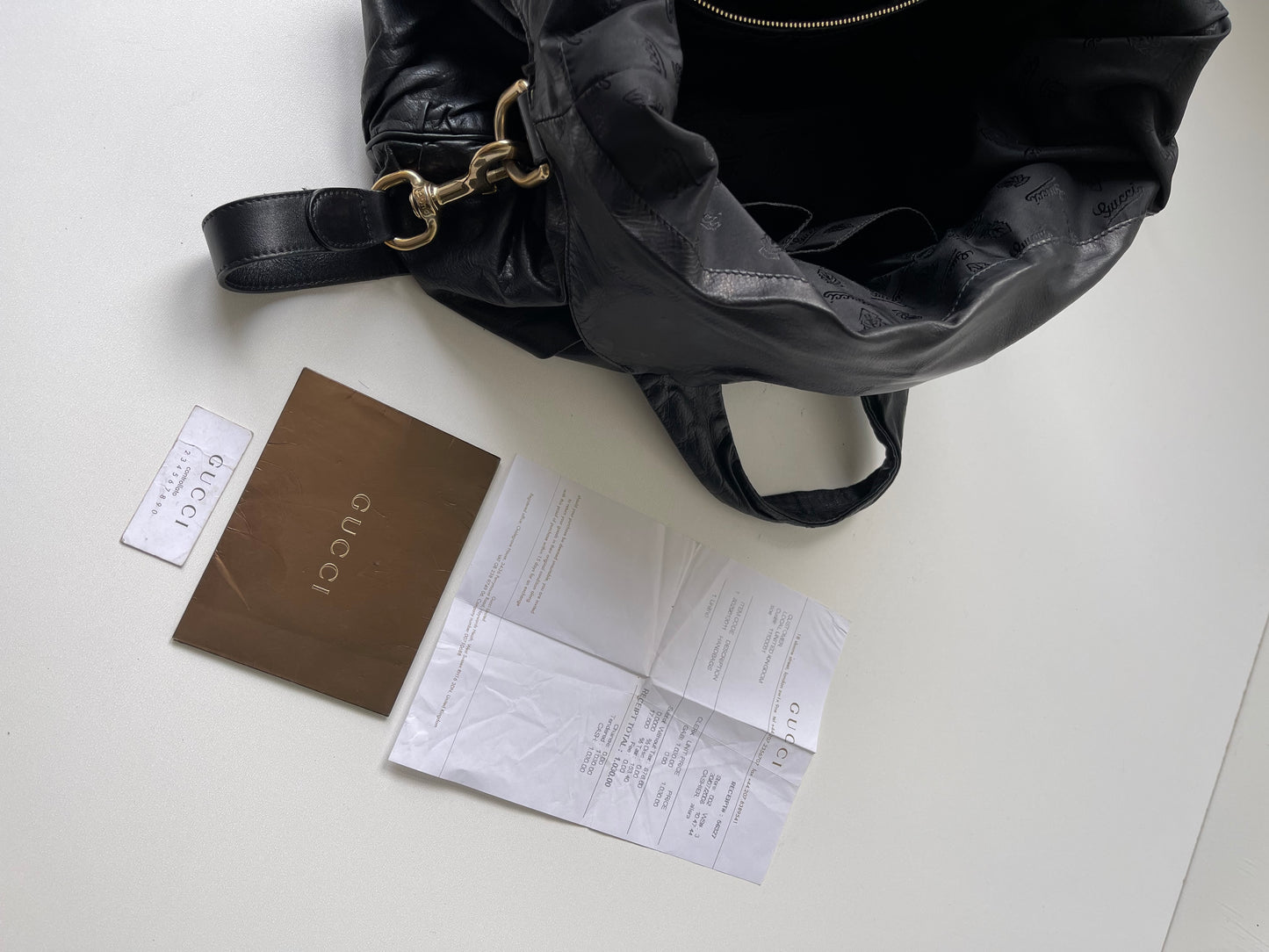 Gucci Hysteria Large Black Leather Tote Handbag Shoulderbag in zwart leer met gouden hardware