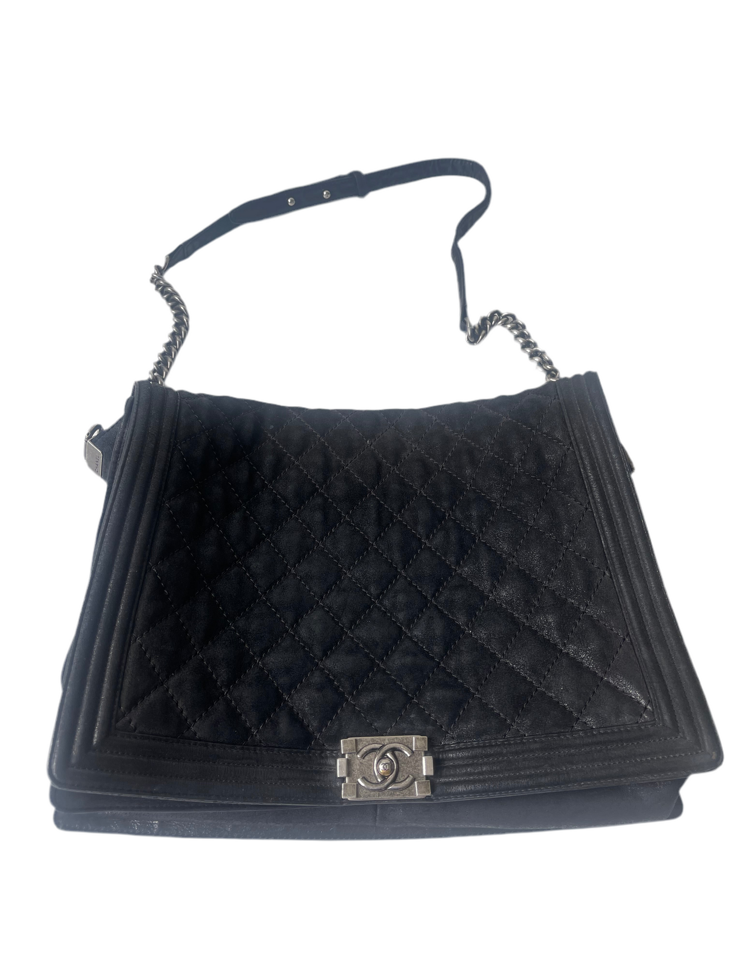 Chanel Boy Maxi Jumbo Matelassé – Zwart Suède Leer - Schoudertas, Crossbody tas.