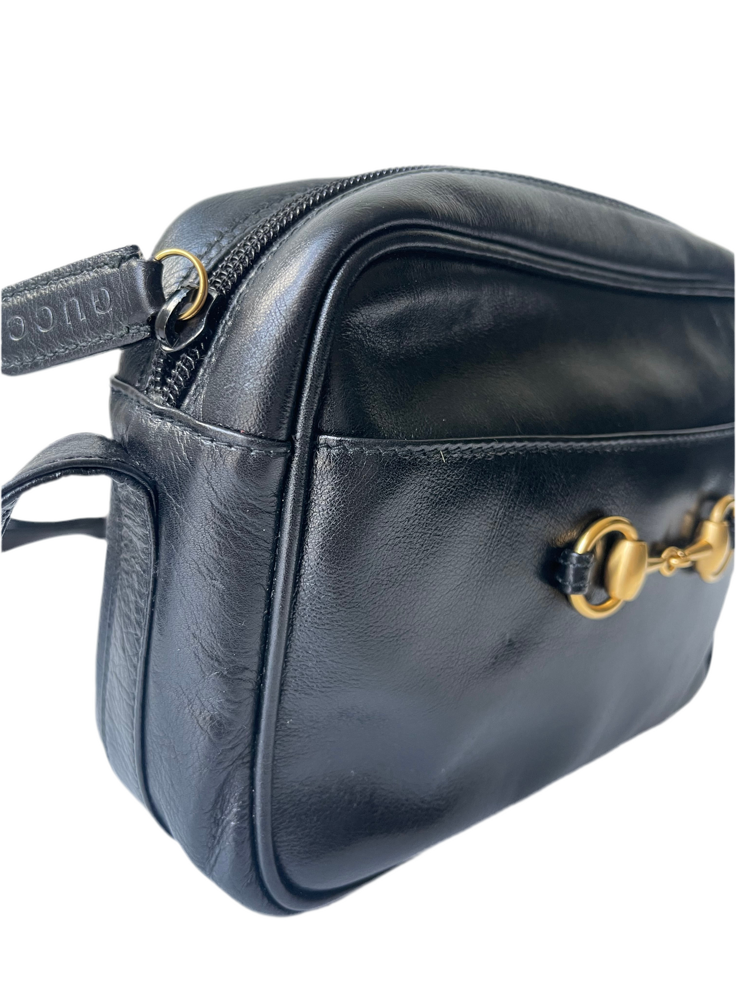 Gucci Horsebit design Schoudertas Zwart Leer – Vintage Icon uit de Jaren 80 – Goudkleurig Hardware
