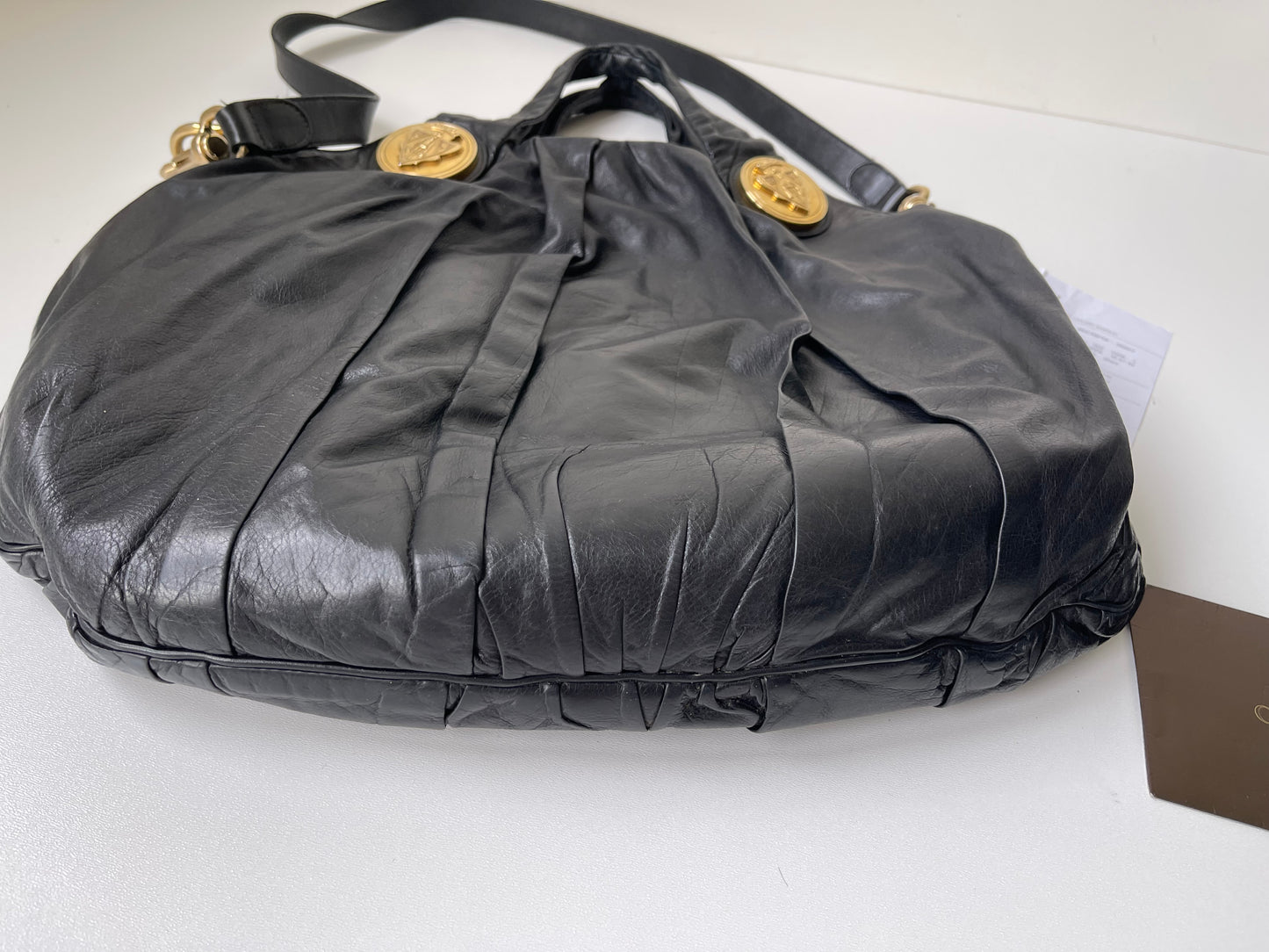Gucci Hysteria Large Black Leather Tote Handbag Shoulderbag in zwart leer met gouden hardware