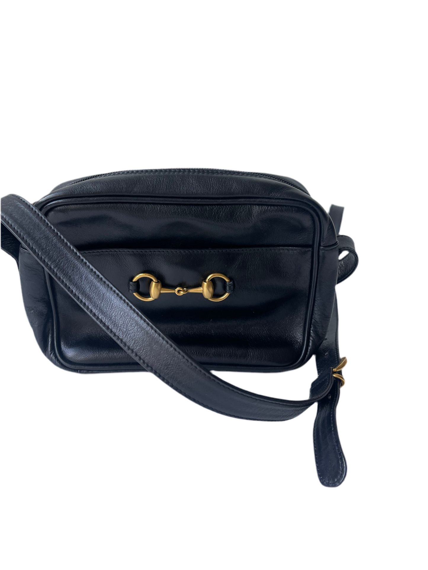 Gucci Horsebit design Schoudertas Zwart Leer – Vintage Icon uit de Jaren 80 – Goudkleurig Hardware