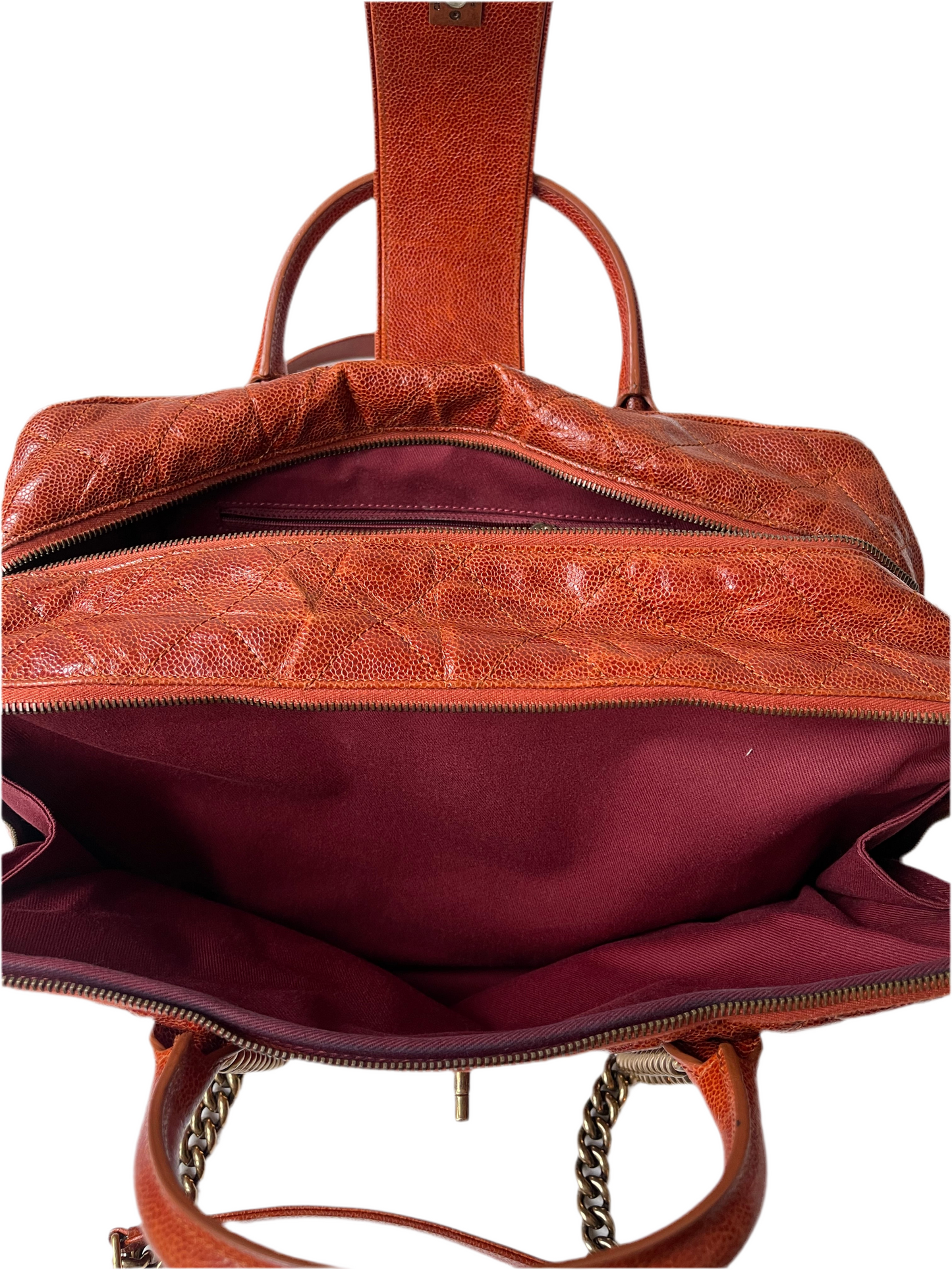 CHANEL SHIVA BOWLER TAS SCHOUDERTAS ROESTBRUIN/RODE TAS LEER