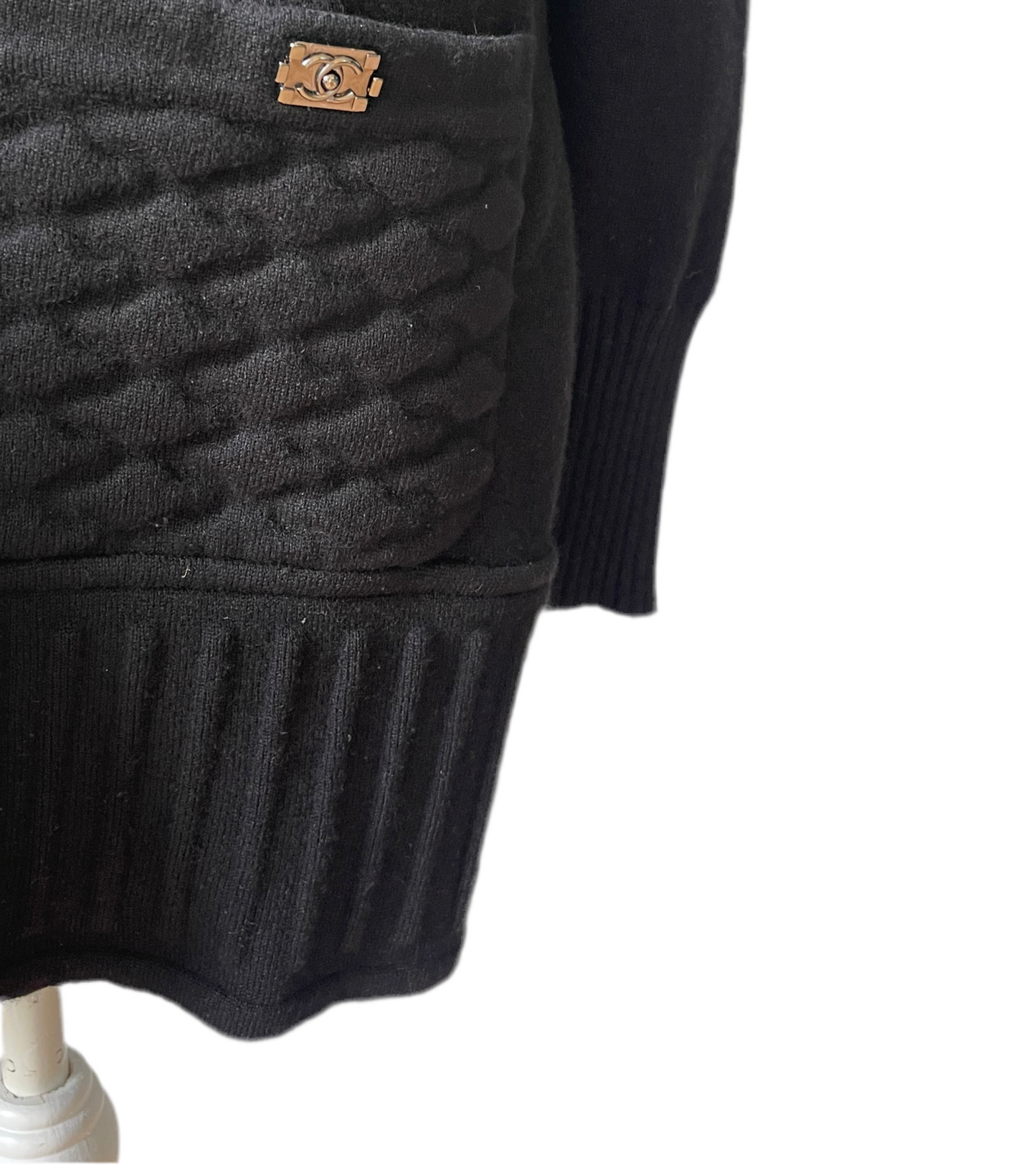 Chanel Zwarte Cashmere Jurk – Maat 38