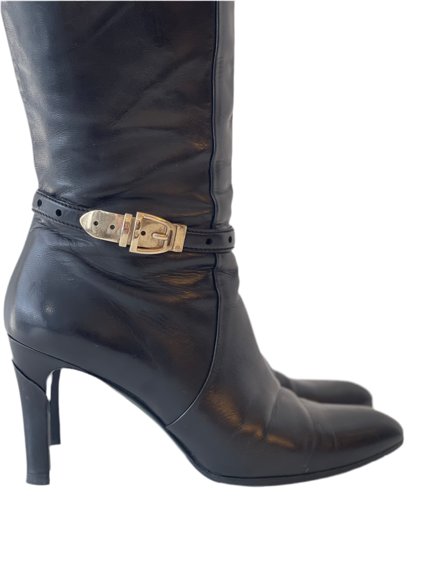 GUCCI BOOTS RIDING BOOTS SHOES BLACK LEATHER SIZE EU 38 38.5 / UK 5.5