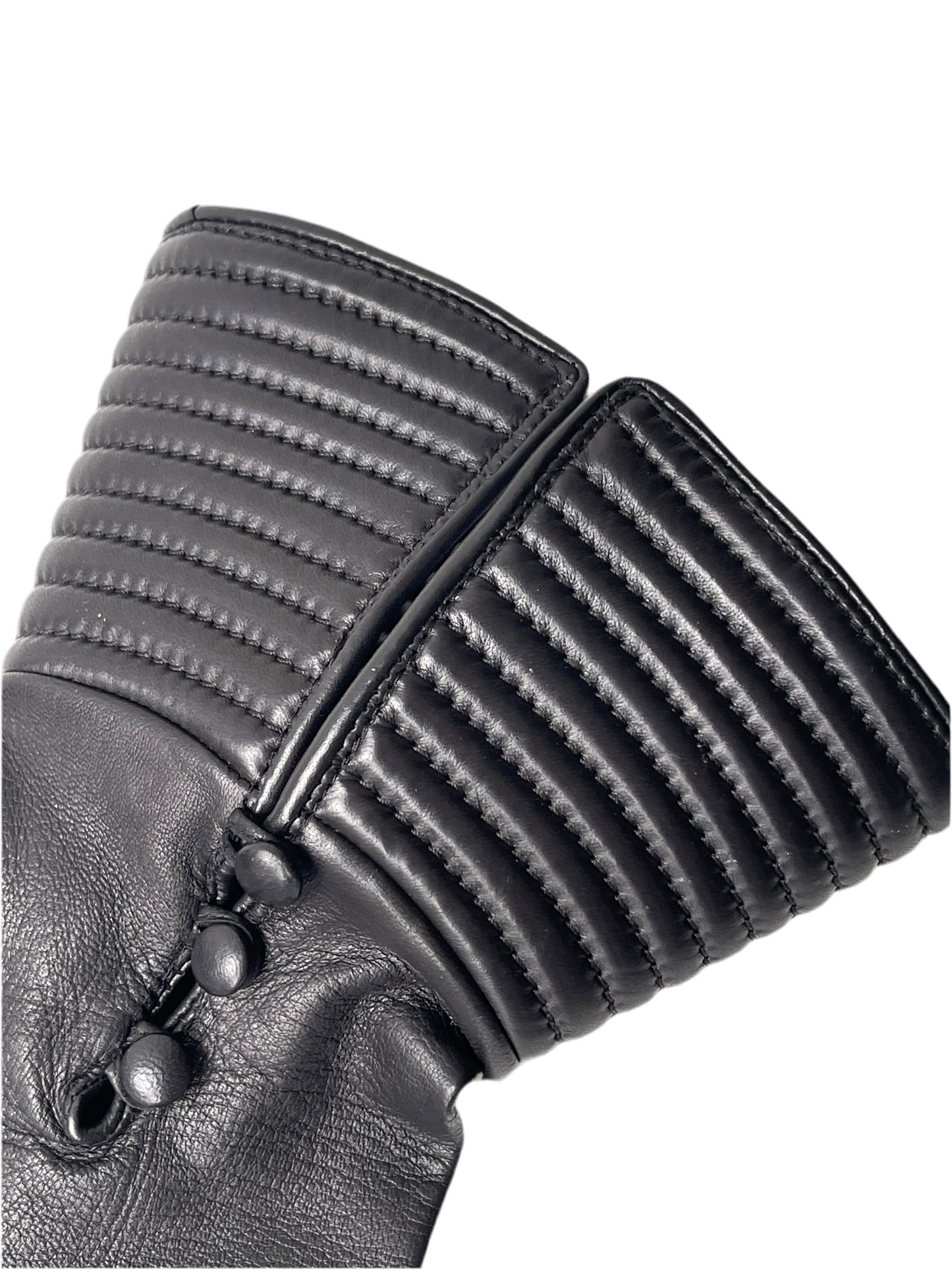 CHANEL Zwart Leren Manchetten / Arm Cuffs – Maat 8