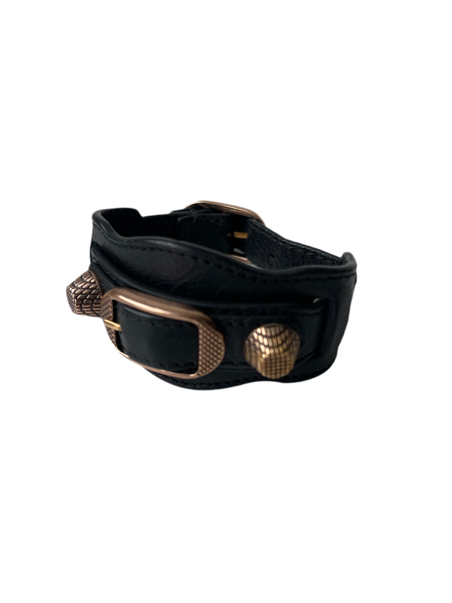Balenciaga Arena Armband – Maat M – Zwart Leer met Roségouden Hardware