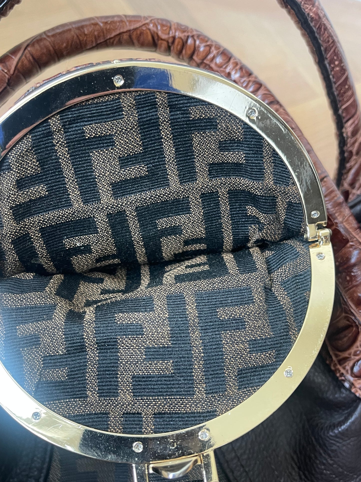 FENDI SPY BAG ZUCCA TAS VINTAGE HANDTAS BRUIN LEER