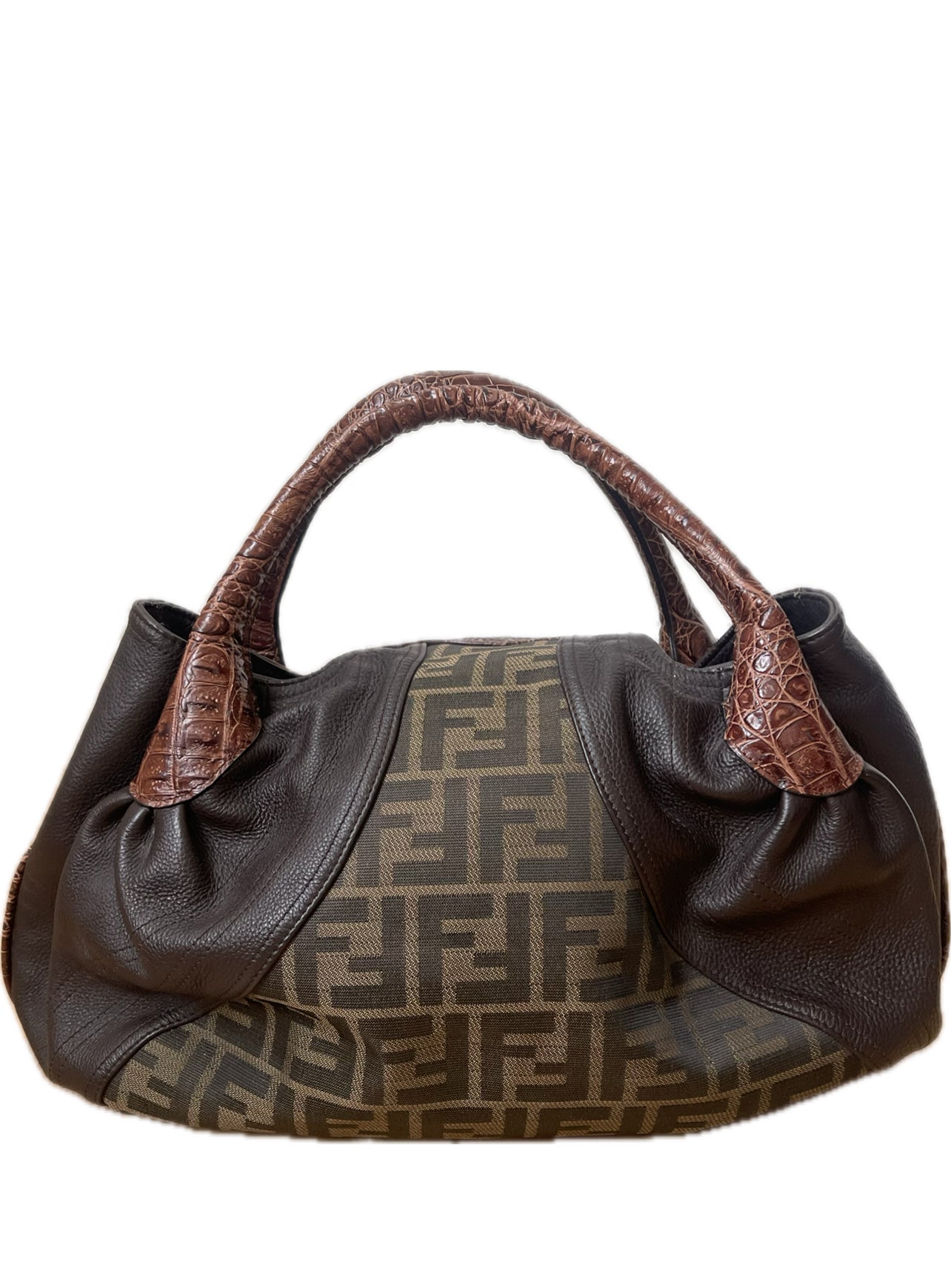 FENDI SPY BAG ZUCCA TAS VINTAGE HANDTAS BRUIN LEER