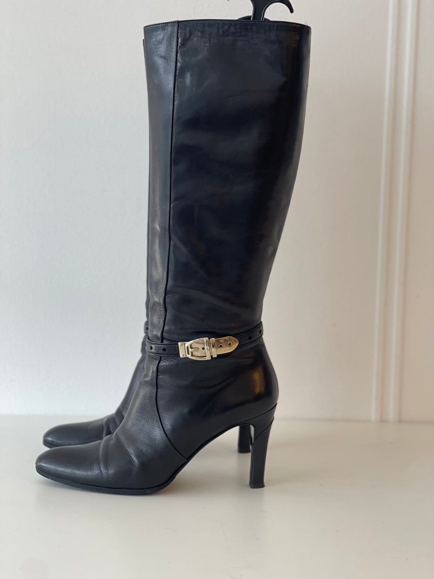 GUCCI BOOTS RIDING BOOTS SHOES BLACK LEATHER SIZE EU 38 38.5 / UK 5.5