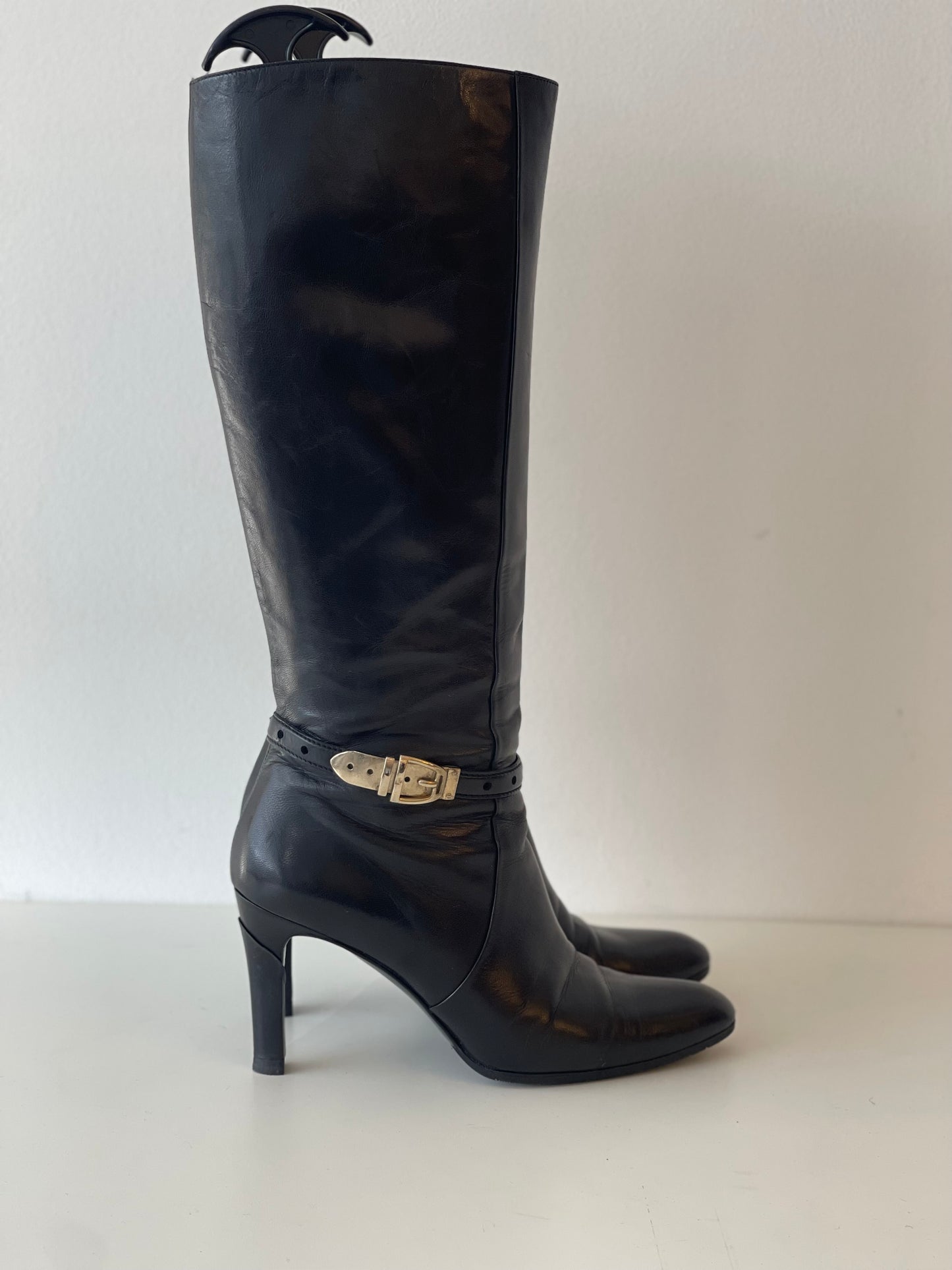 GUCCI BOOTS RIDING BOOTS SHOES BLACK LEATHER SIZE EU 38 38.5 / UK 5.5