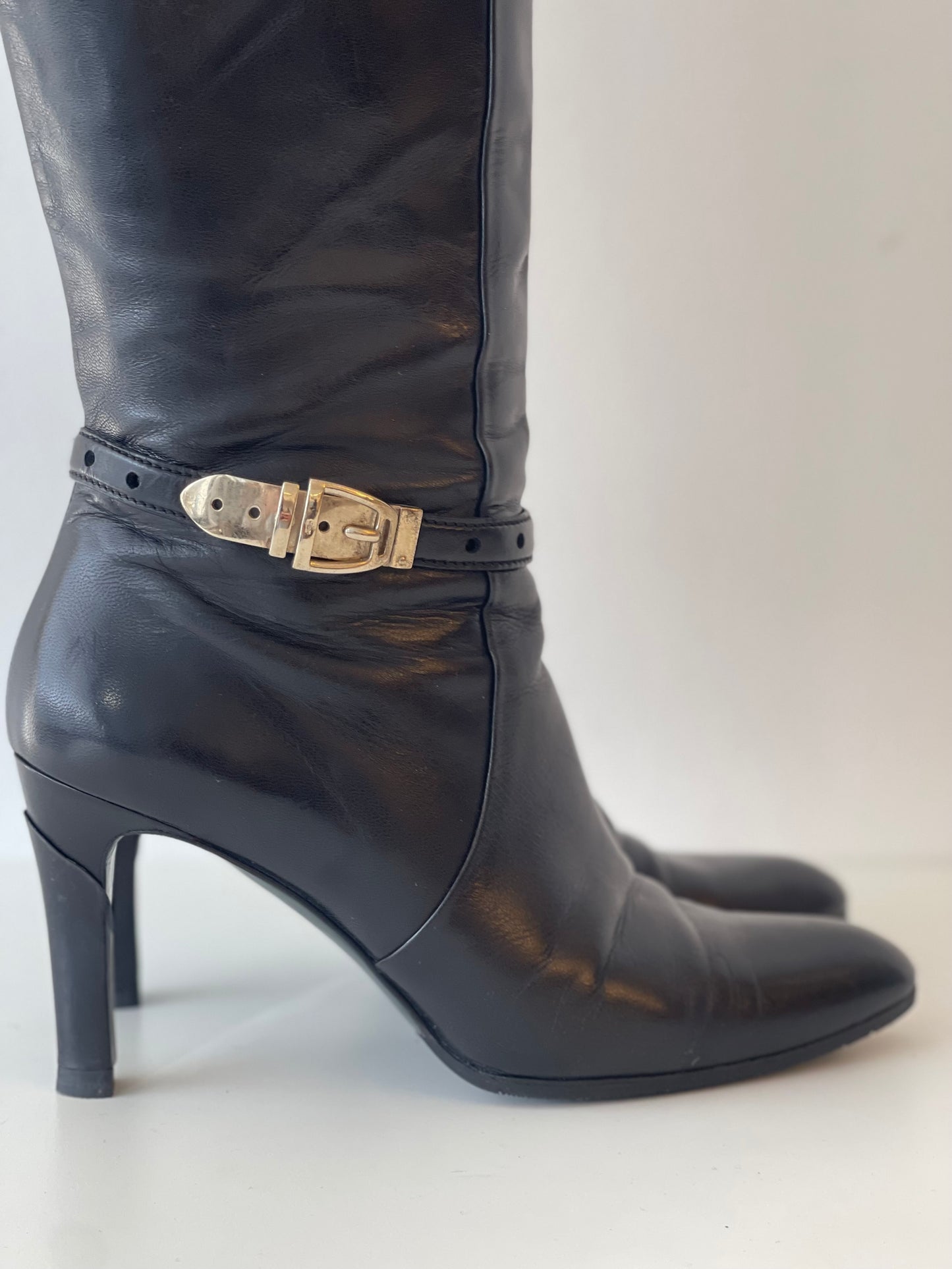 GUCCI BOOTS RIDING BOOTS SHOES BLACK LEATHER SIZE EU 38 38.5 / UK 5.5