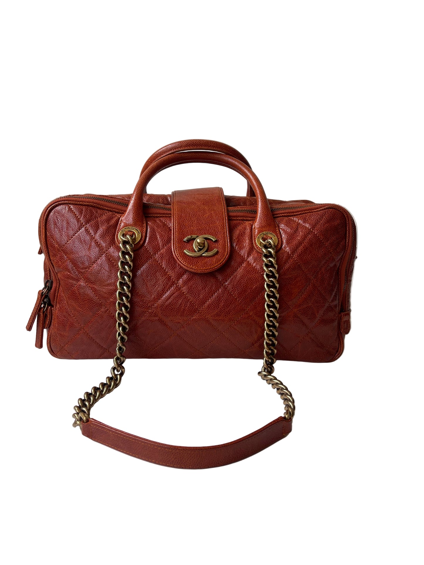 CHANEL SHIVA BOWLER TAS SCHOUDERTAS ROESTBRUIN/RODE CAVIAR