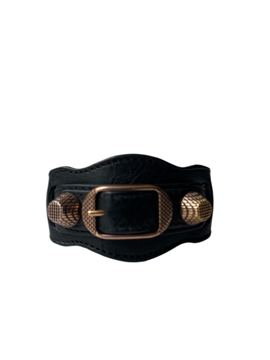 Balenciaga Arena Armband – Maat M – Zwart Leer met Roségouden Hardware