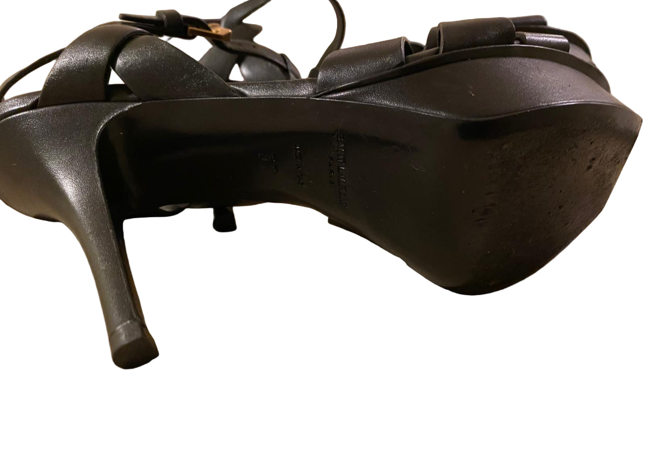 Saint Laurent Tribute Sandalen in Zwart Leer – Maat EU 37