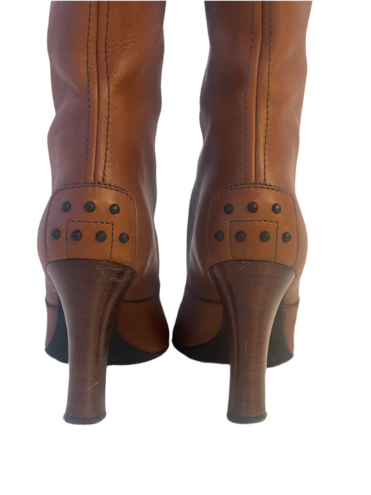 Tod’s Bruine Leren Kniehoge Laarzen met Hak – Maat EU 38,5