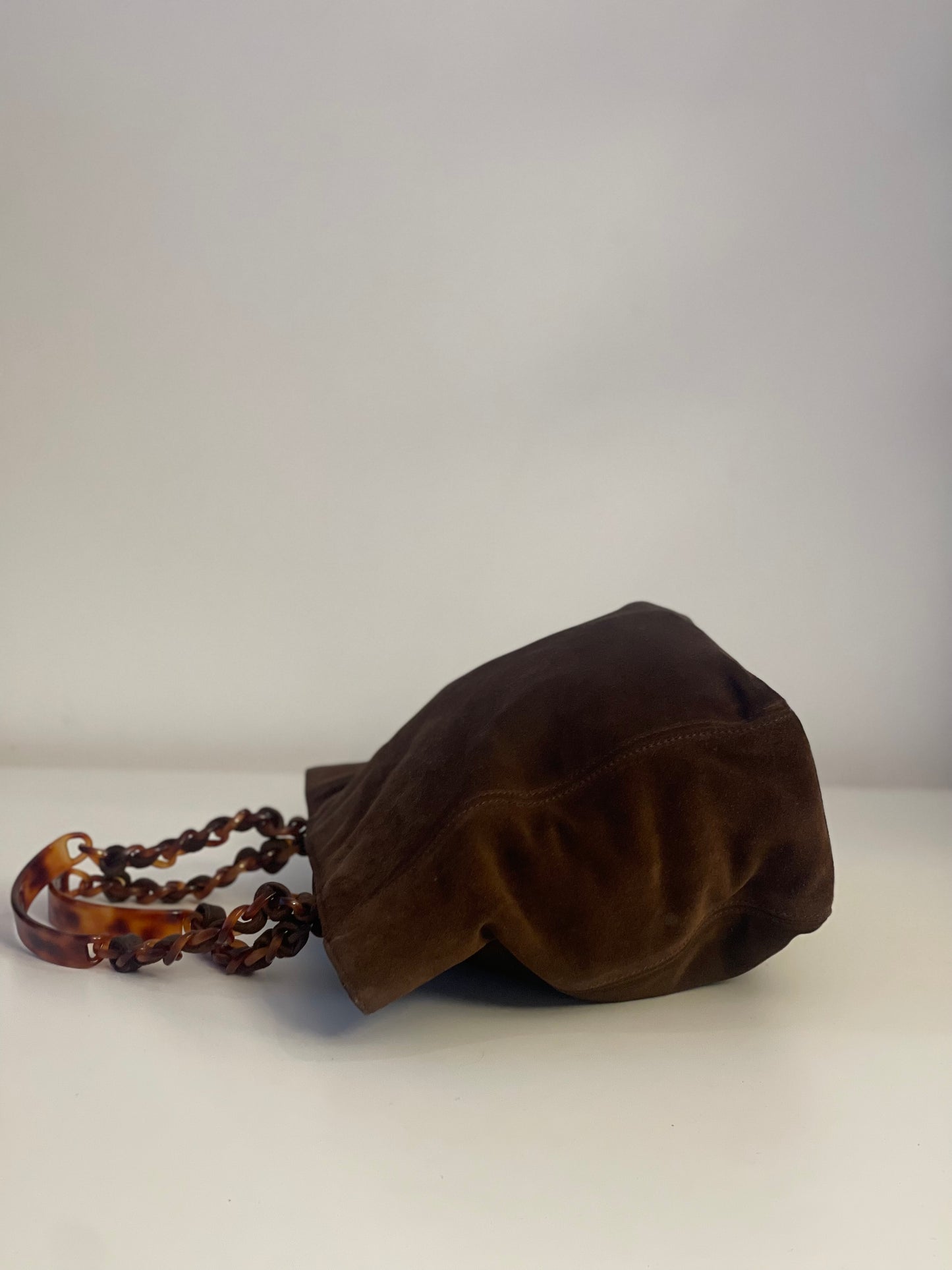 CHANEL TAS HANDTAS DONKERBRUIN BRUIN SUÈDE LEER