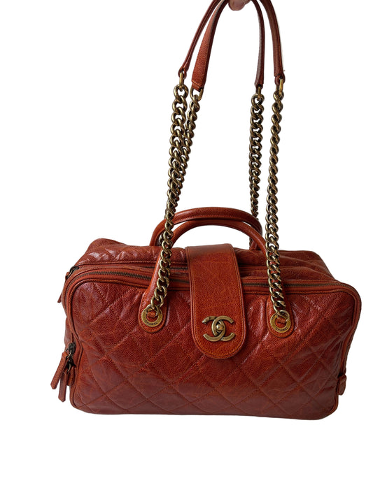 CHANEL SHIVA BOWLER TAS SCHOUDERTAS ROESTBRUIN/RODE CAVIAR