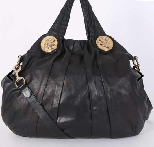 Gucci Hysteria Large Black Leather Tote Handbag Shoulderbag in zwart leer met gouden hardware