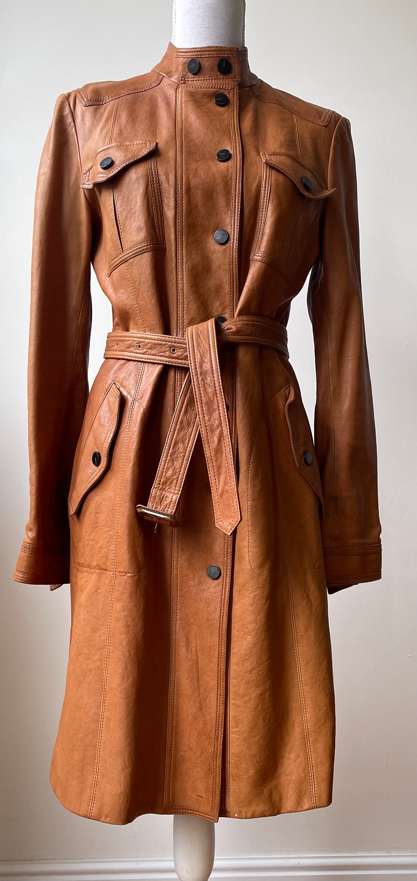 Burberry Leren Trenchcoat maat EU 38
