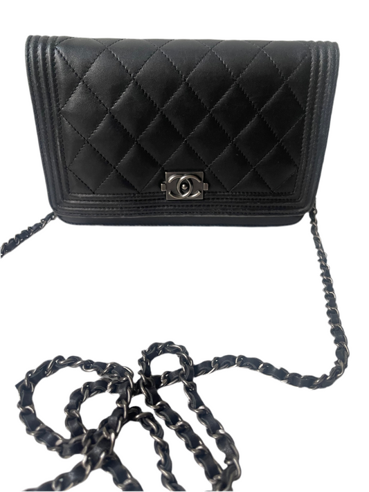 Chanel Wallet on Chain WOC Boy – Zwart Lambskin Leer – Aged Zilver Hardware – 2018