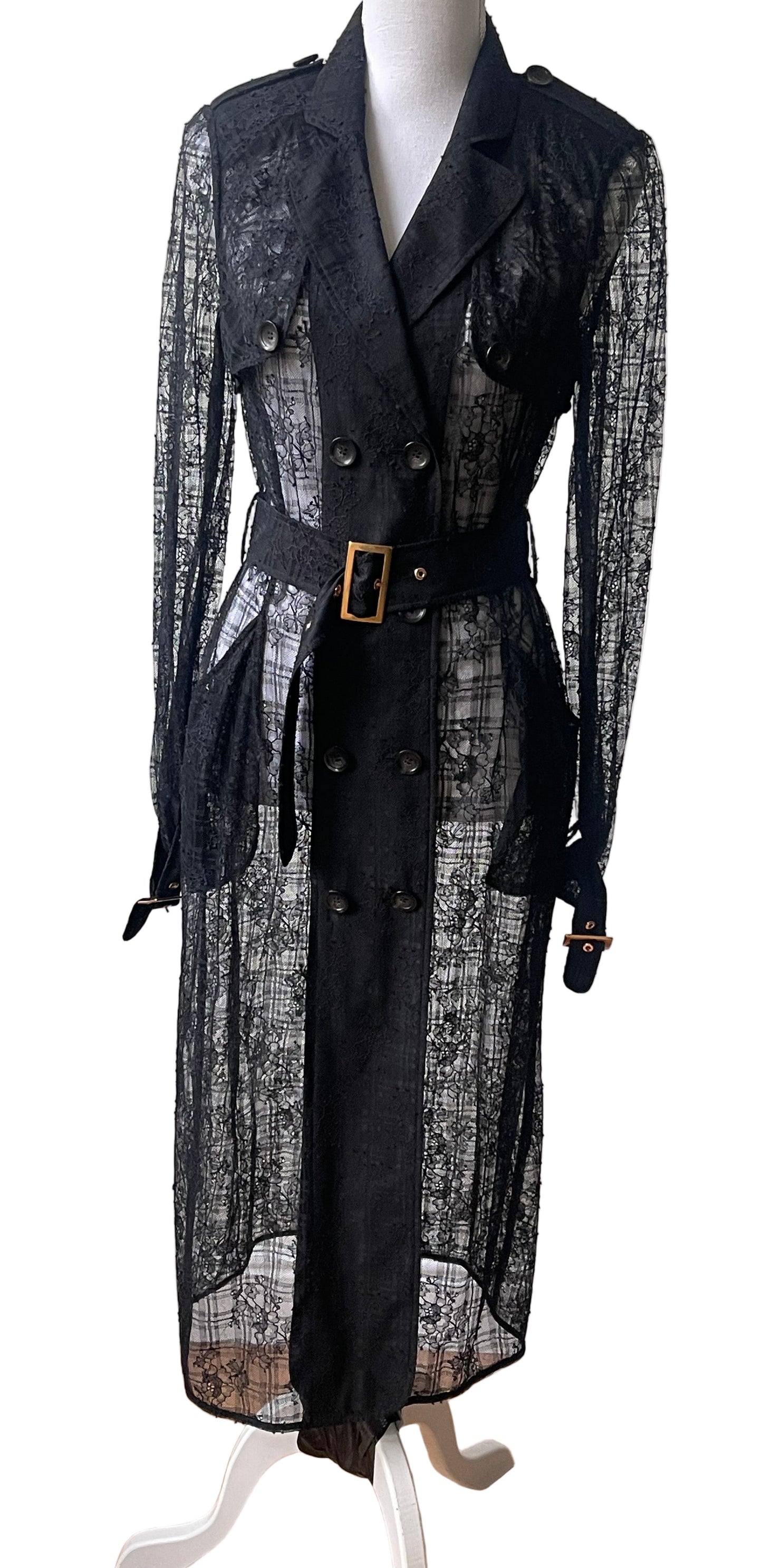Agent Provocateur kanten jurk / trenchcoat zwart maat EU 38