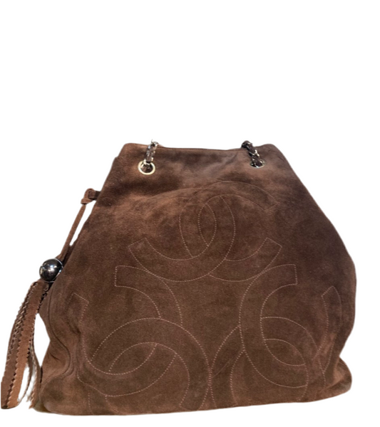 Chanel Tote vintage tas suède bruin vintage 1996-1997