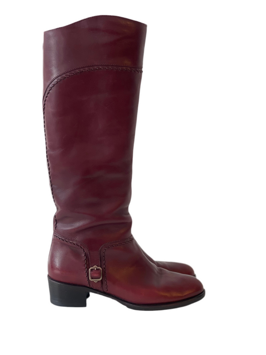 Salvatore Ferragamo bordeauxrode leren laarzen – maat EU 39,5 - 40  (US 8½ C)