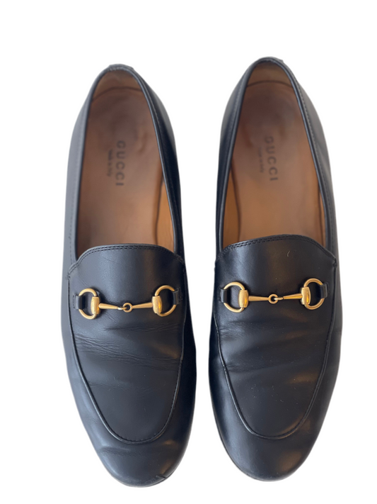 GUCCI LOAFERS JORDAAN SCHOENEN ZWART LEER LOAFERS INSTAPPER MAAT 38,5 EU / 5,5 UK
