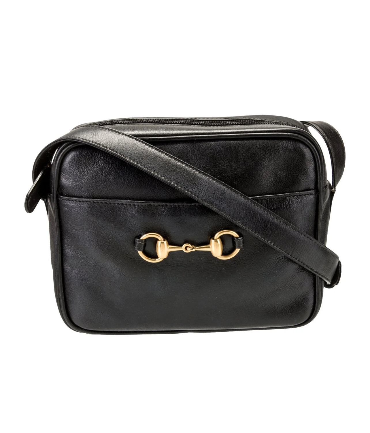 Gucci Horsebit design Schoudertas Zwart Leer – Vintage Icon uit de Jaren 80 – Goudkleurig Hardware